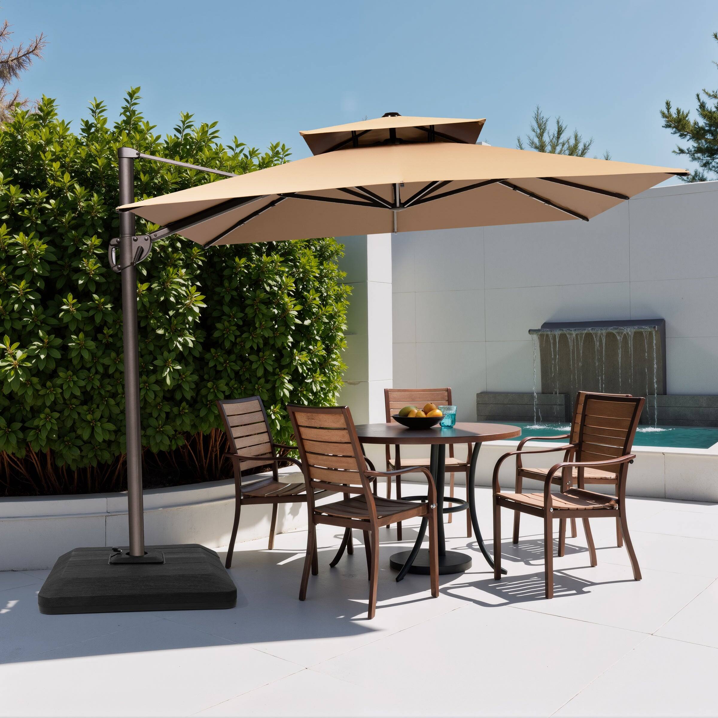 Left. Crestlive Products - Crestlive Products 9x11ft Aluminum Double Top Crank Cantilever Patio Umbrella with Base - Brown.