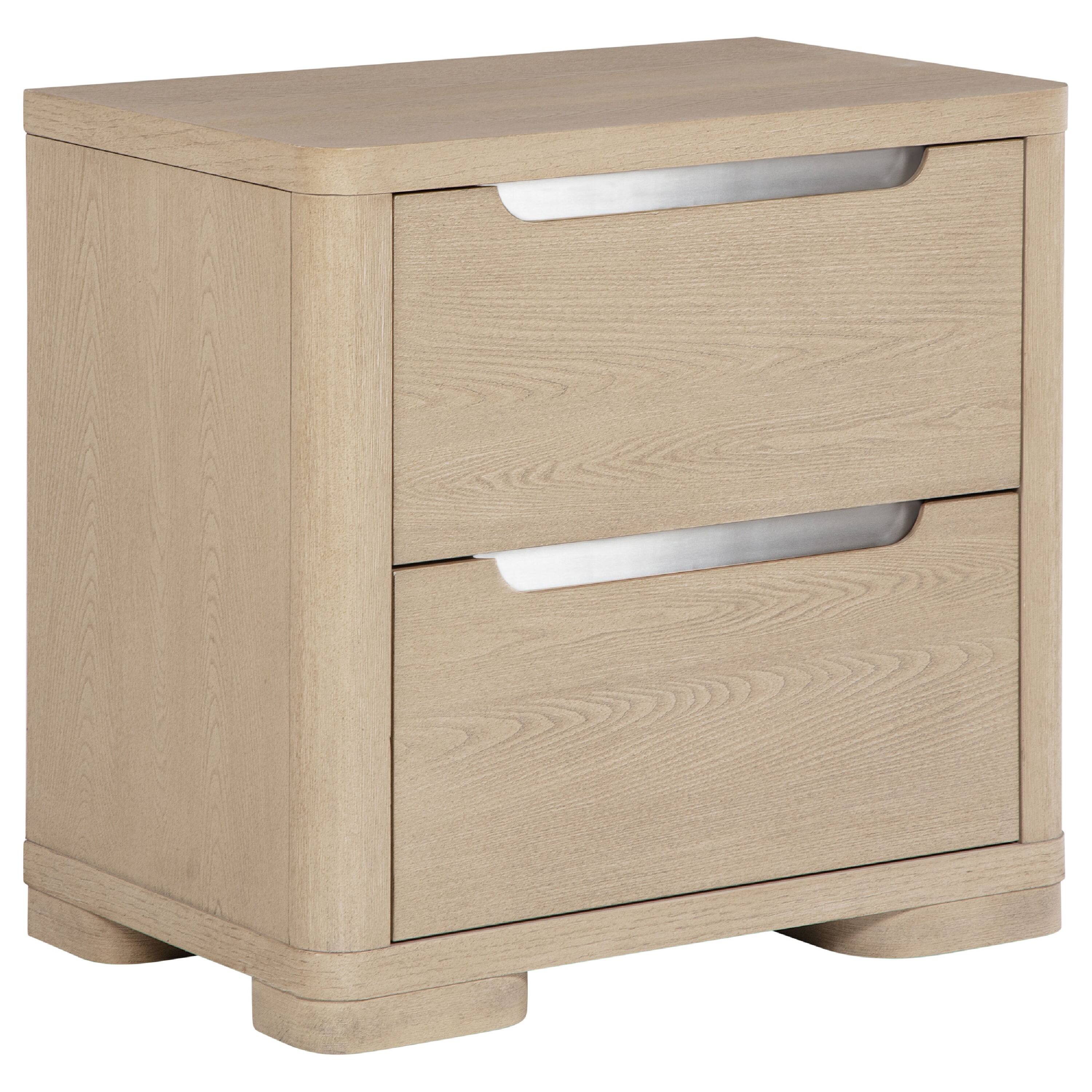 Alt View 1. Manhattan Lane - Saina Nightstand with 2 Drawers, Block Feet, Light Elm Wood 27 Inch - Light Elm Brown.