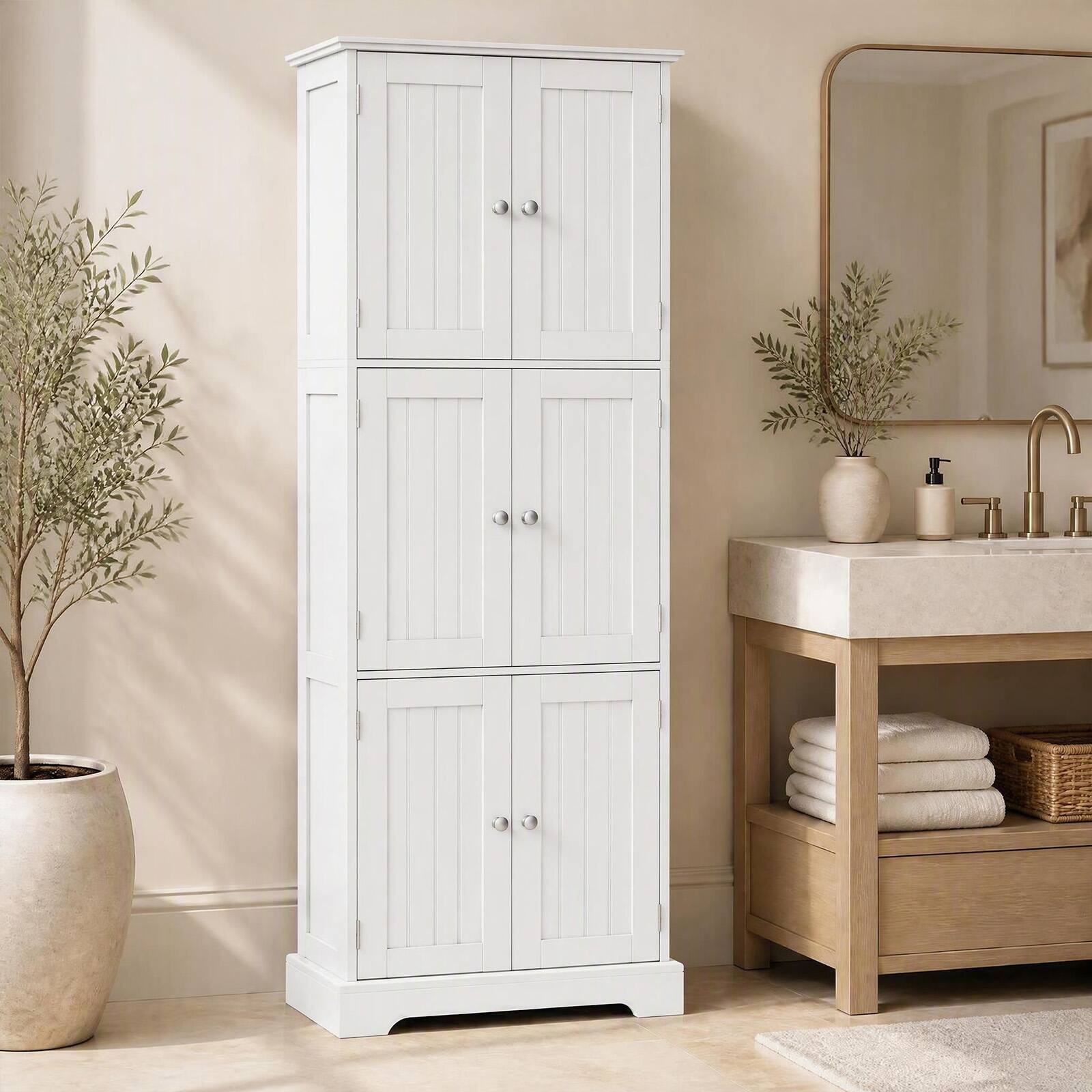 Alt View 3. Costway - Costway Tall Bathroom Storage Cabinet with 6 Doors, Adjustable Shelves for Kitchen - White.