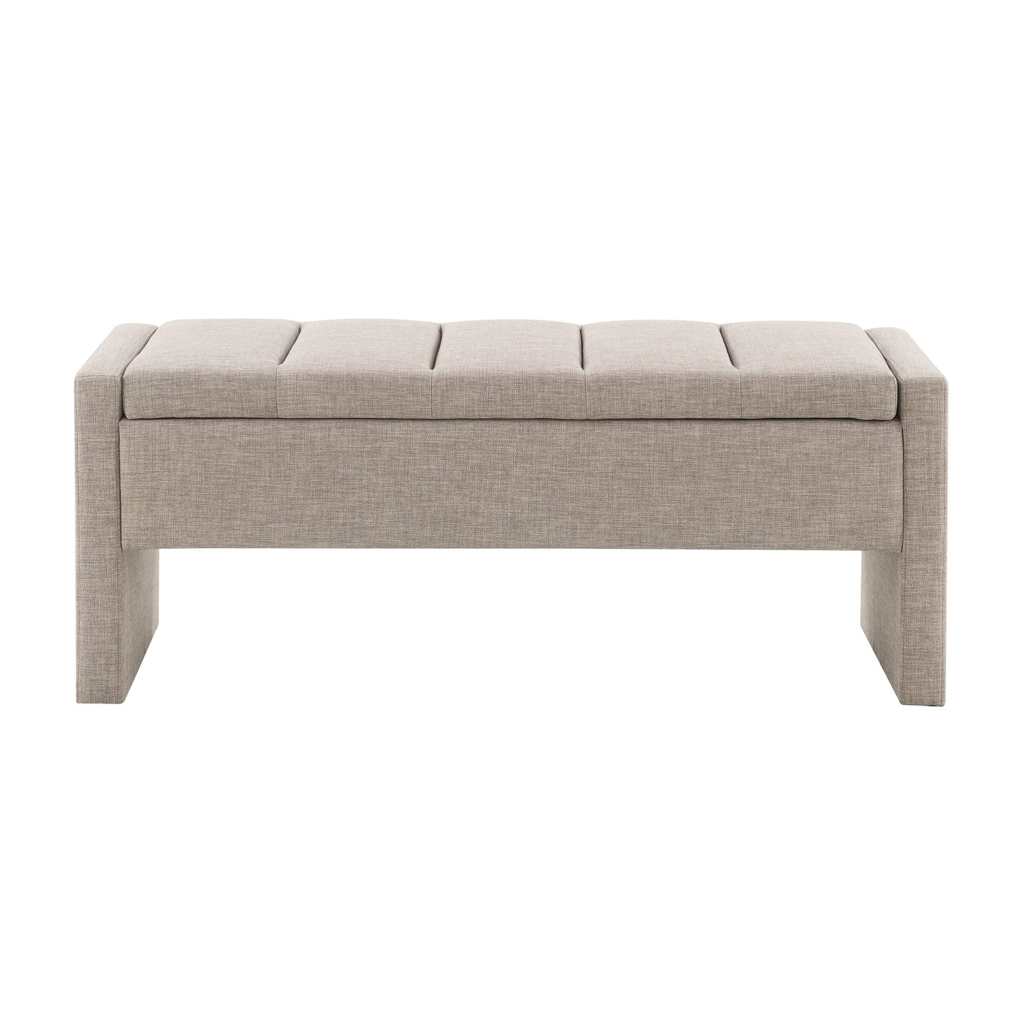 Back. GOODSILO - Upholstered Storage Bench with Comfortable Linen Fabric, Multi-Functional Footrest Ottoman for Living Spaces - Brown Grey.