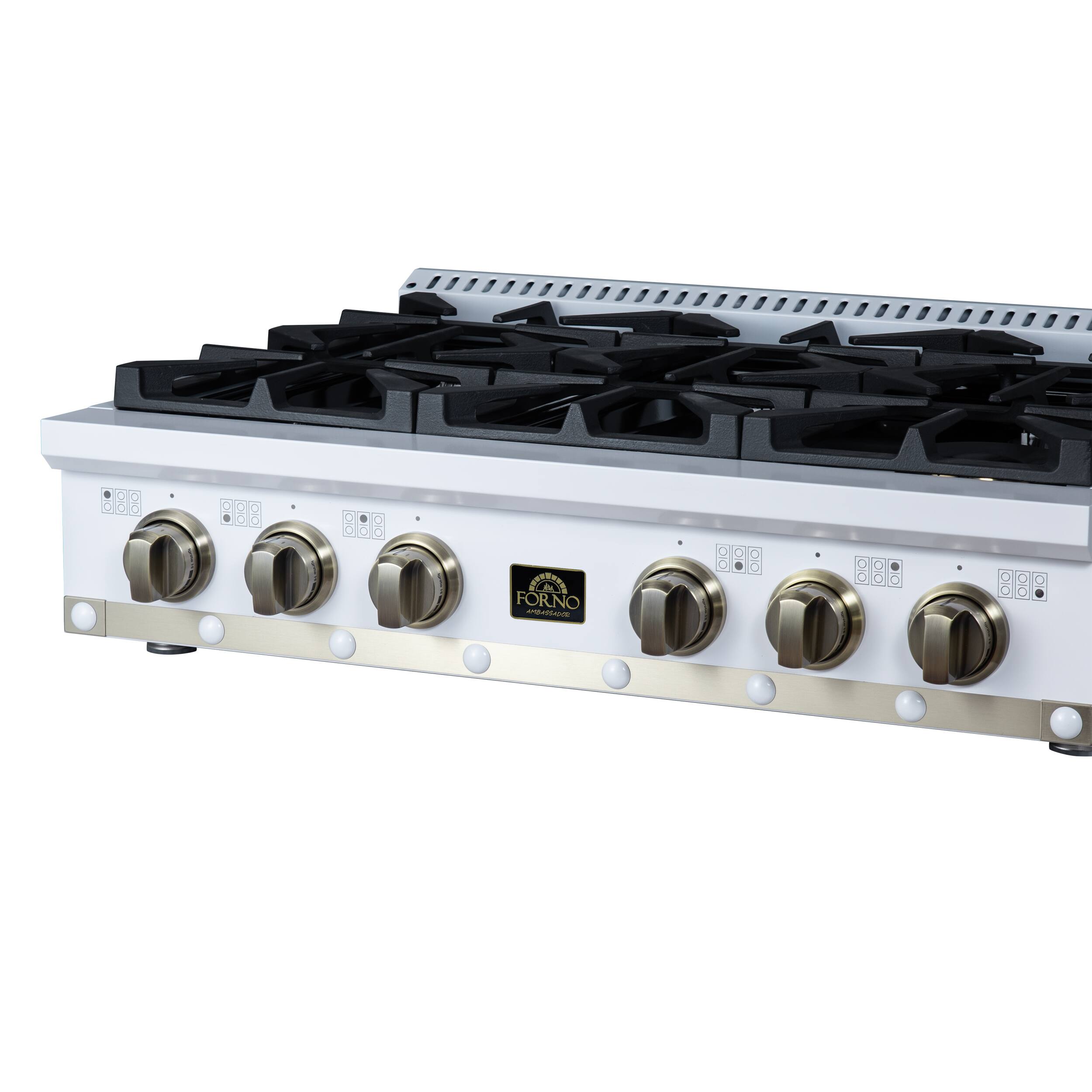 Alt View 1. Forno Appliances - 36 in. Wide 6 Burner Valente Built-In Gas Cooktop - White - White.