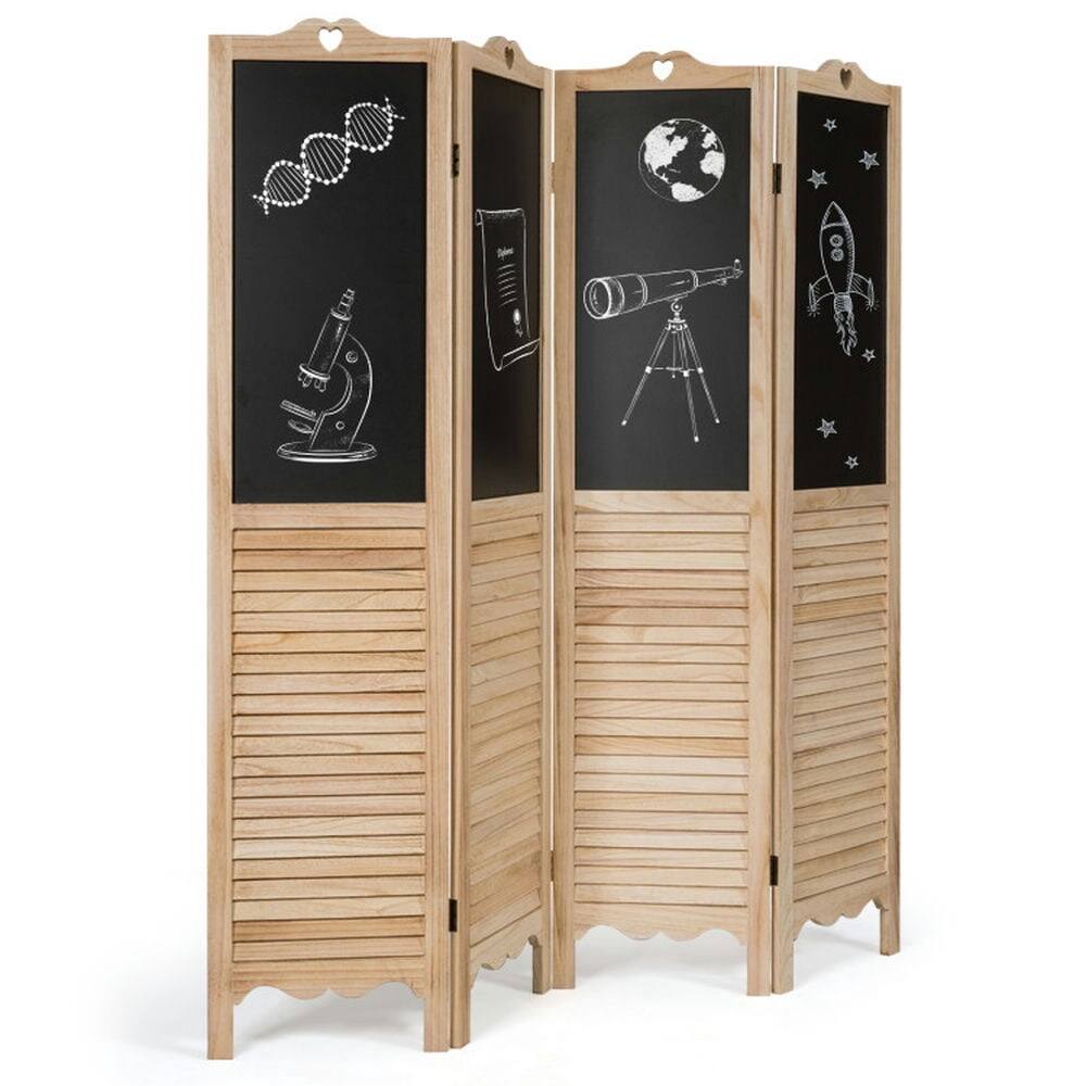 Back. Pefilos - 4-Panel Folding Privacy Room Divider Screen with Chalkboard, Foldable Privacy Room Divider Screen, Privacy Screen - Brown.