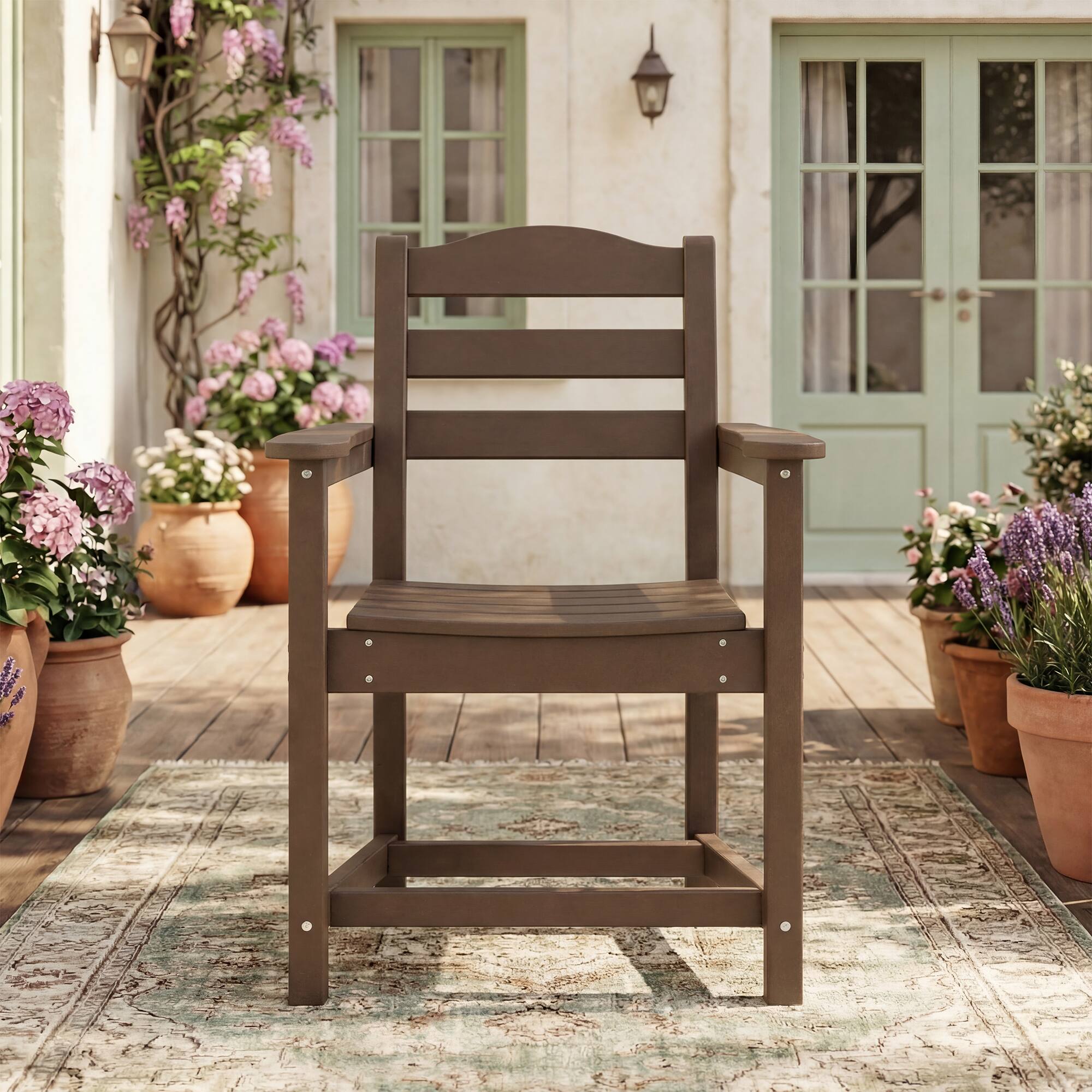 Back. Famapy - Pairs of HDPE Outdoor Dining Chair - 4 Colors Weatherproof Patio Armchair for Garden, Poolside 330LBS Capacity - Dark Brown.