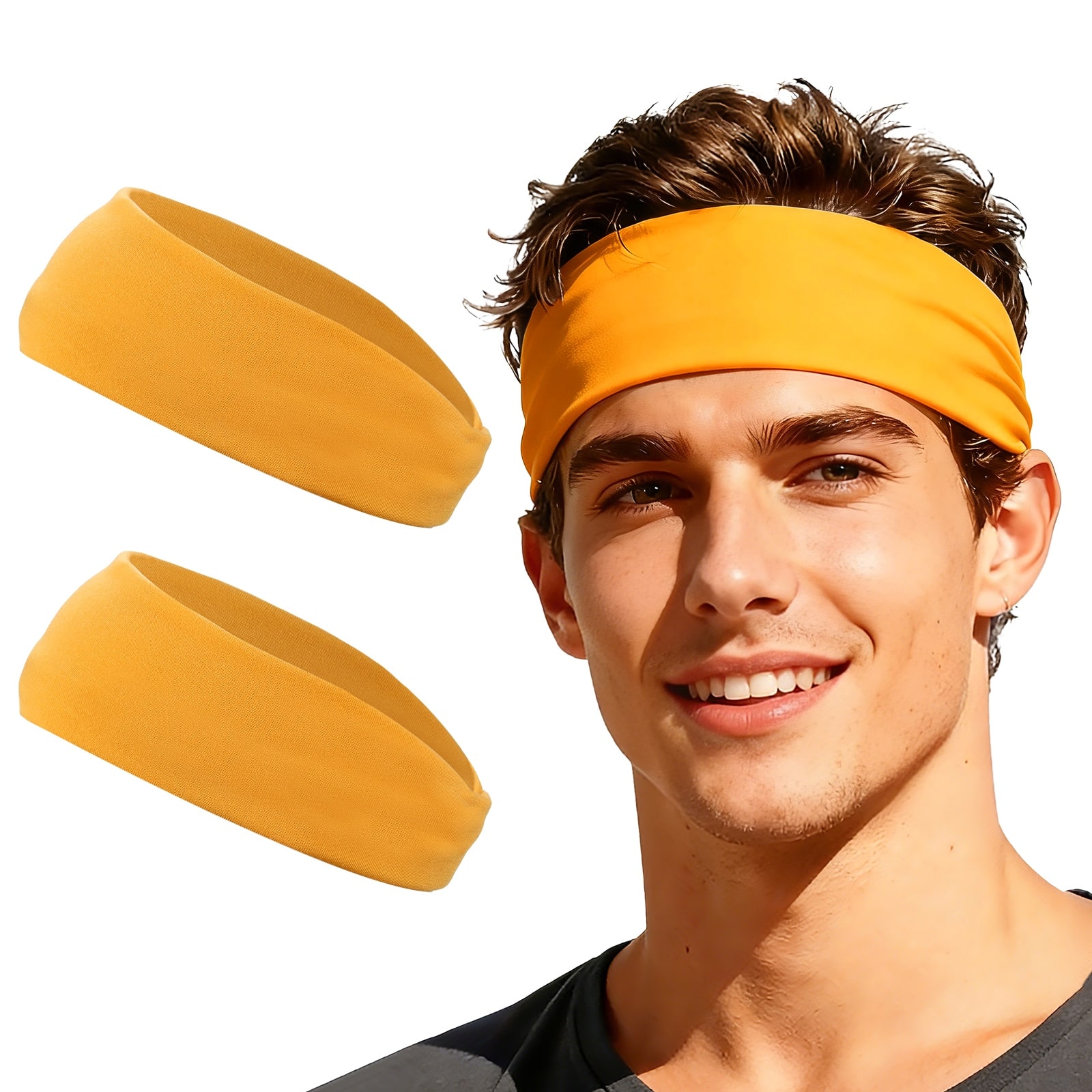 Unique Bargains - Sport Headbands for Men & Women, Stretchy Sweatband Absorbent Headbands, 2pcs - For Yoga/Sports/Running/Fitness/Cycling - Egg Yolk Yellow price history on PriceWatchPro
