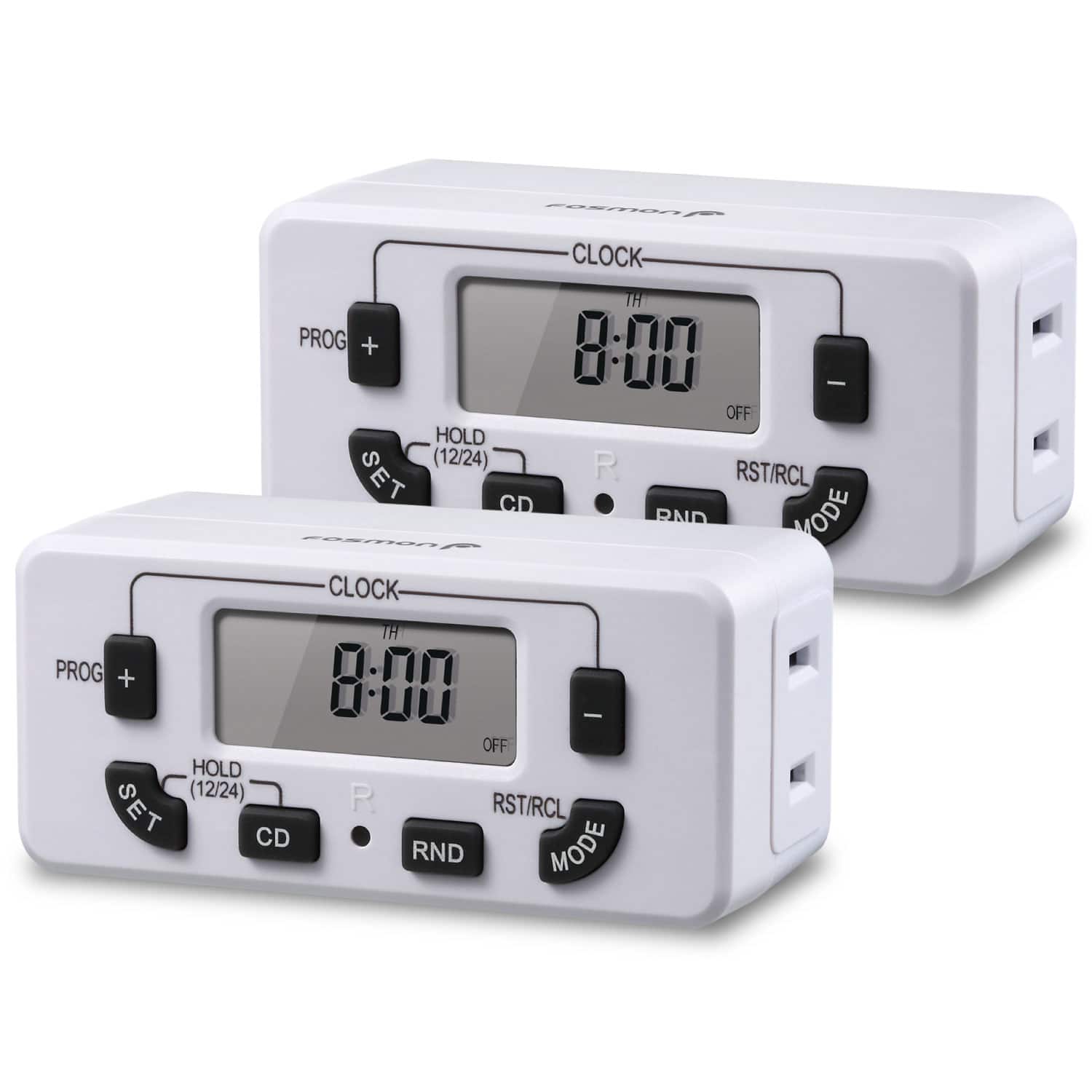 Fosmon - 2x Timer for Outlets, [ELT Listed] Light Timer for Lamps Indoor, Timer Outlet For Electrical, Programmable, 10 Program - White