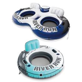 Intex - River Run Inflatable 2 Rider River Float w/ Cooler + River Run Single Tube - Multicolored