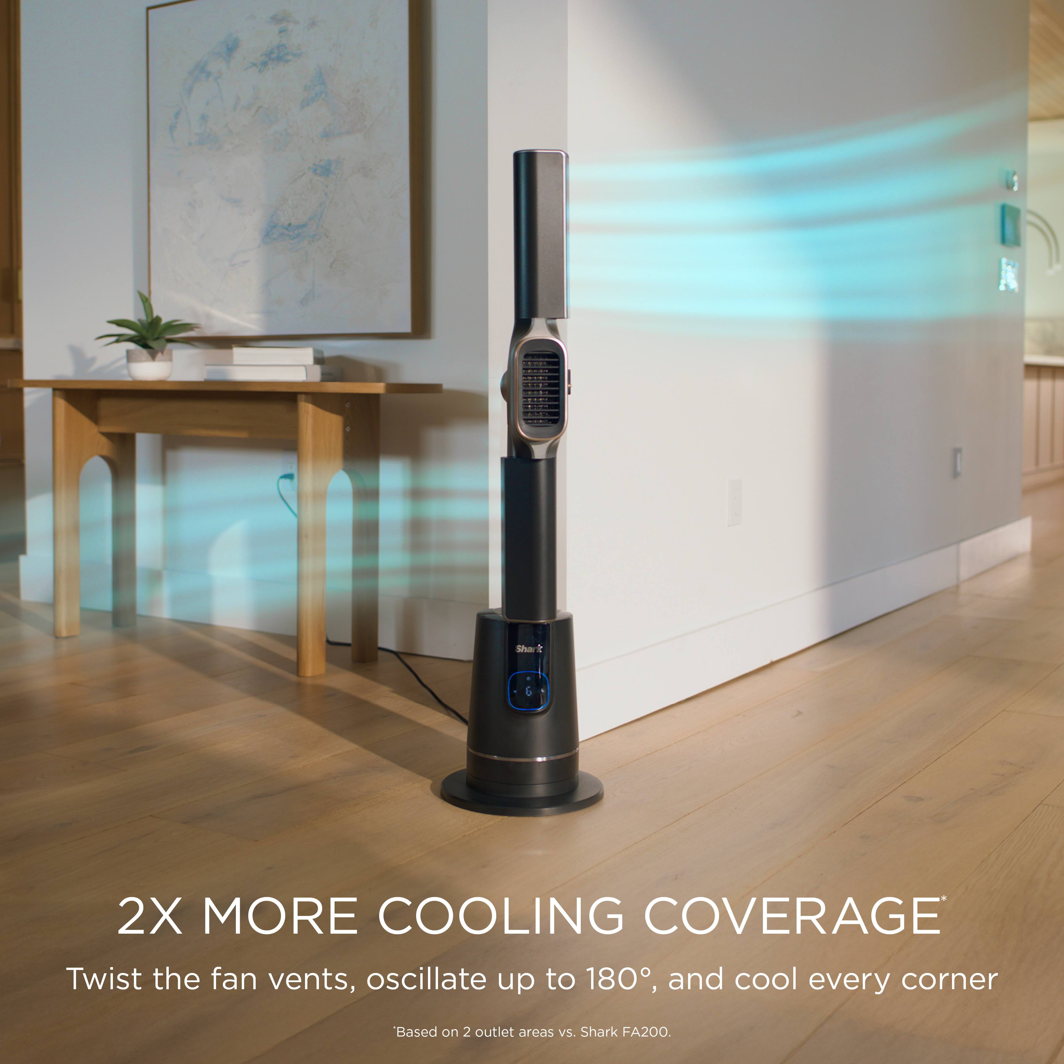2X MORE COOLING COVERAGE  
Twist the fan vents, oscillate up to 180°, and cool every corner  
*Based on 2 outlet areas vs. Shark FA200.
