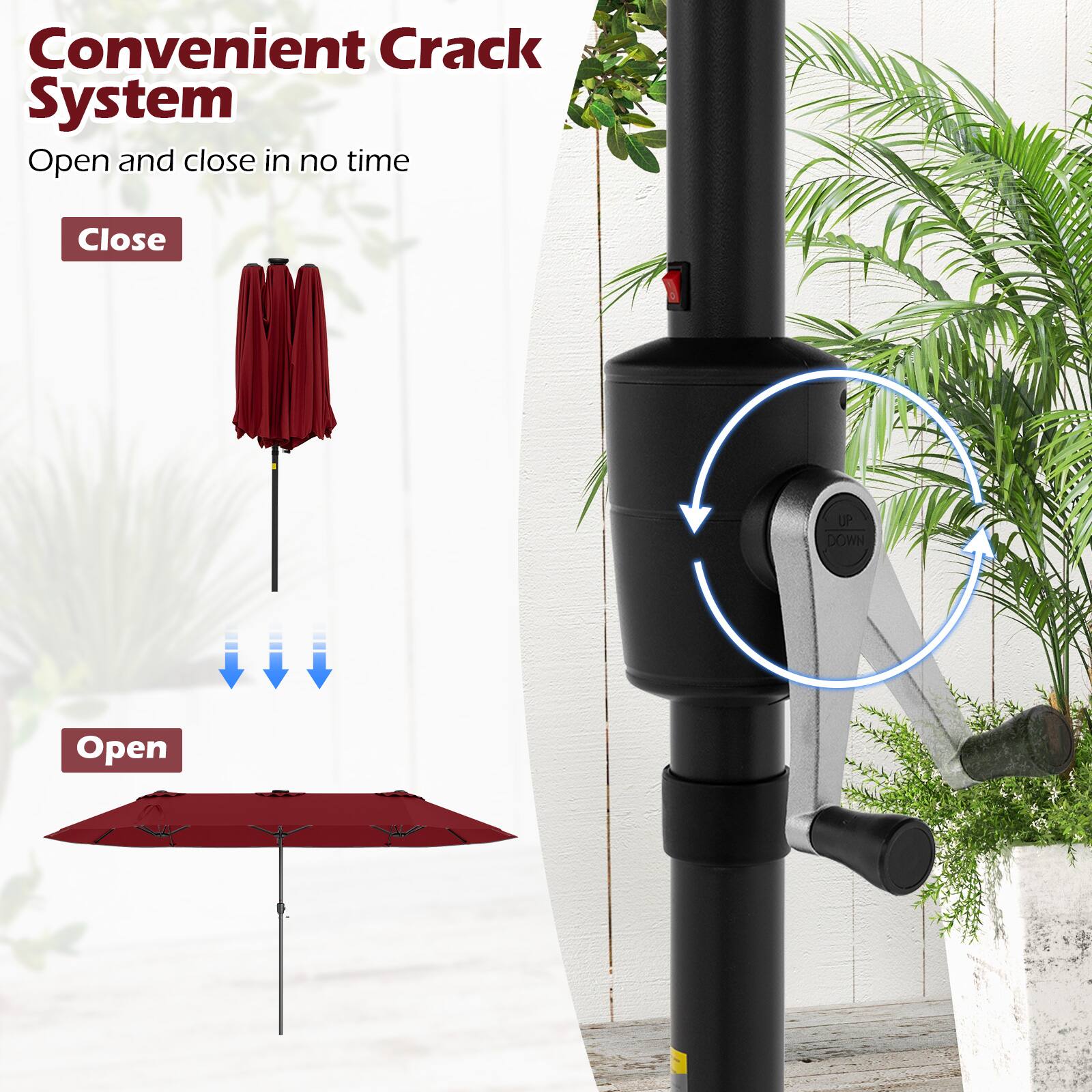 Convenient Crack System
Open and close in no time
Close
UP
DOWN
Open