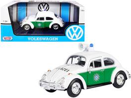 1966 Volkswagen Beetle German Police Car 1/24 Diecast Model Car by Motormax - White And Green