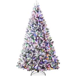 Best Choice Products - 4.5ft Pre-Lit Christmas Pine Tree w/ Flocked Branches 200 Multicolored or Warm-White Light Modes - Green