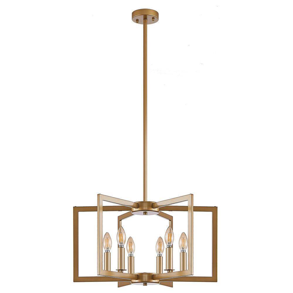 Left. Kadyn - 22" Modern Black Geometric 6-Light Chandelier – Industrial Metal Pendant Light Fixture, Gold - Gold.