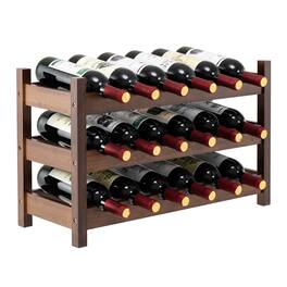 Gymax - 3 Tier 18 Bottle Wine Storage Cabinet Shelf Bamboo Wine Rack for Wine Lovers - Brown