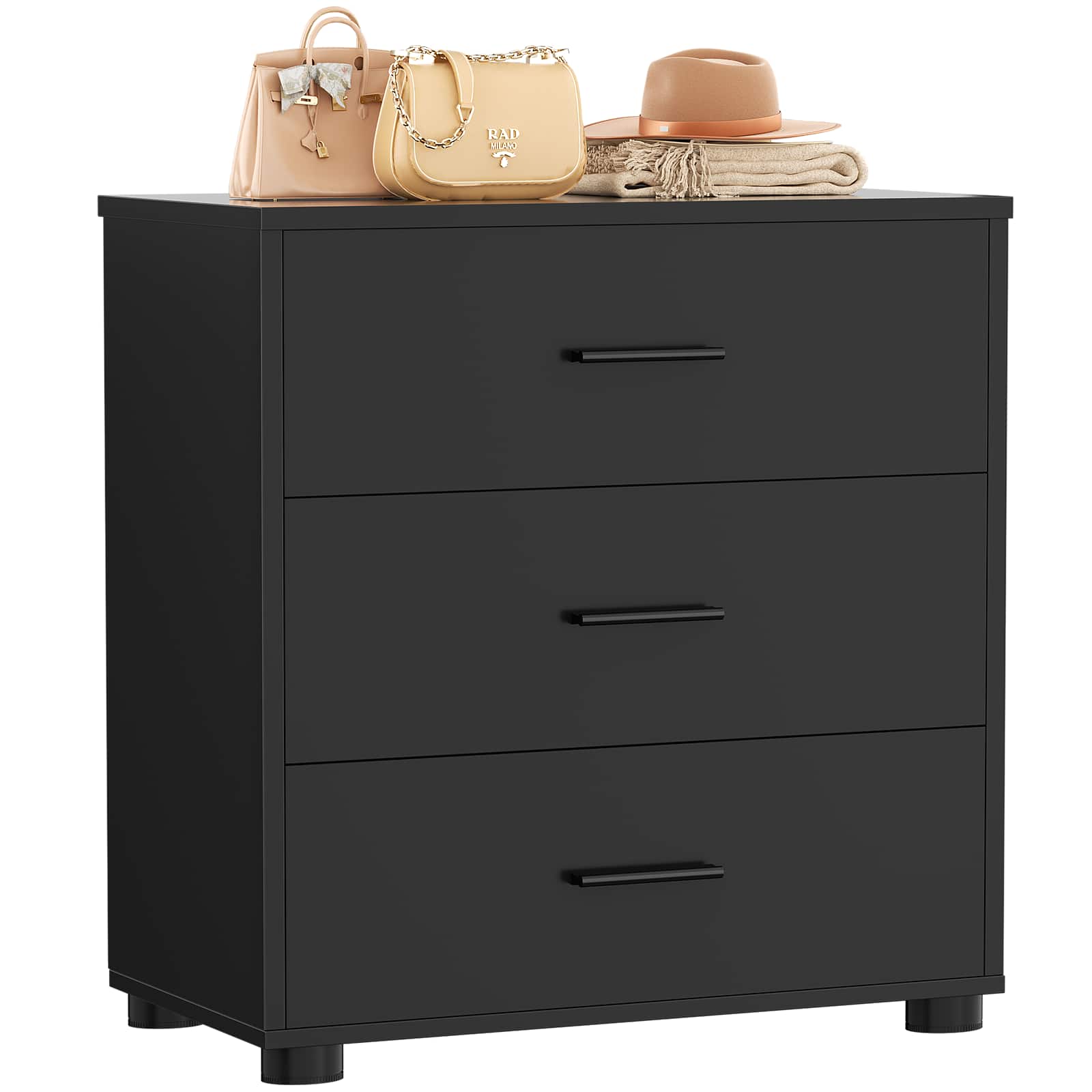 Aheaplus - Wood Closet Organizer & Nightstand with 3 Drawers, Bedroom Storage System - Black