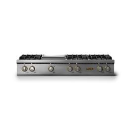 Viking - 48"W. Pro5S 6 Burner Built-in Gas Sealed Burner Rangetop-LP-Stainless Steel/Brushed Brass - Stainless Steel