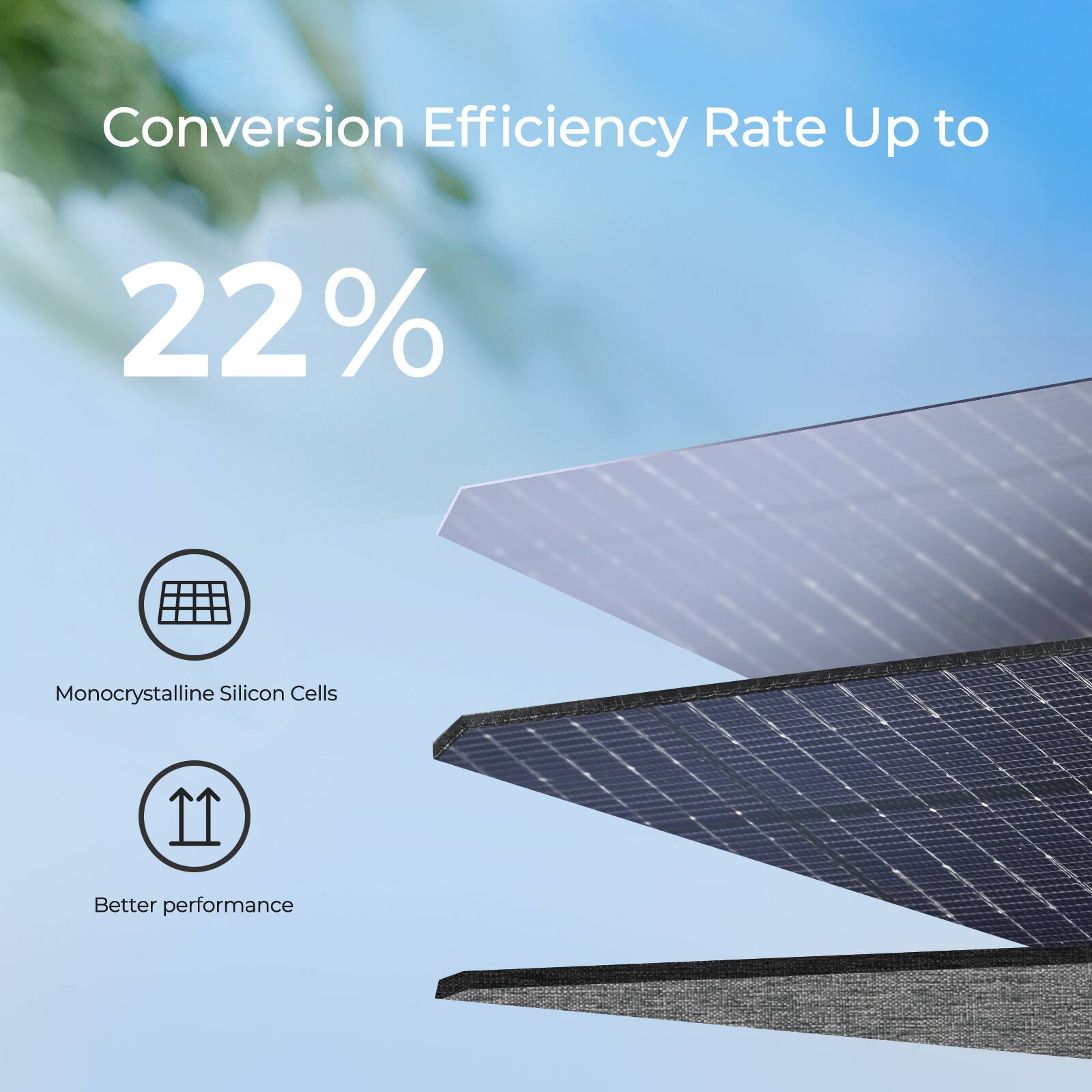 Conversion Efficiency Rate Up to 22% Monocrystalline Silicon Cells Better Performance.