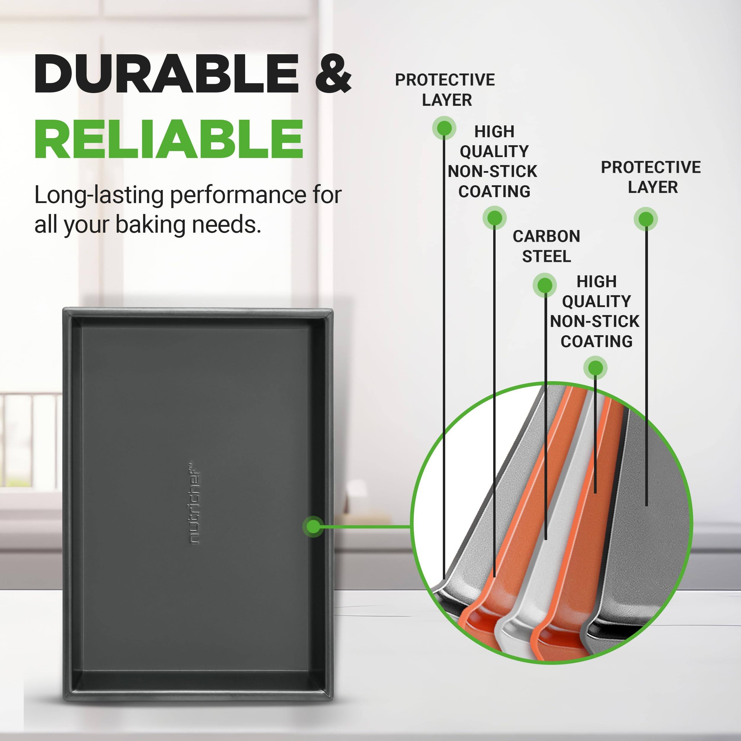 DURABLE & RELIABLE

Long-lasting performance for all your baking needs.

PROTECTIVE LAYER
HIGH QUALITY NON-STICK COATING

CARBON STEEL
HIGH QUALITY NON-STICK COATING

PROTECTIVE LAYER