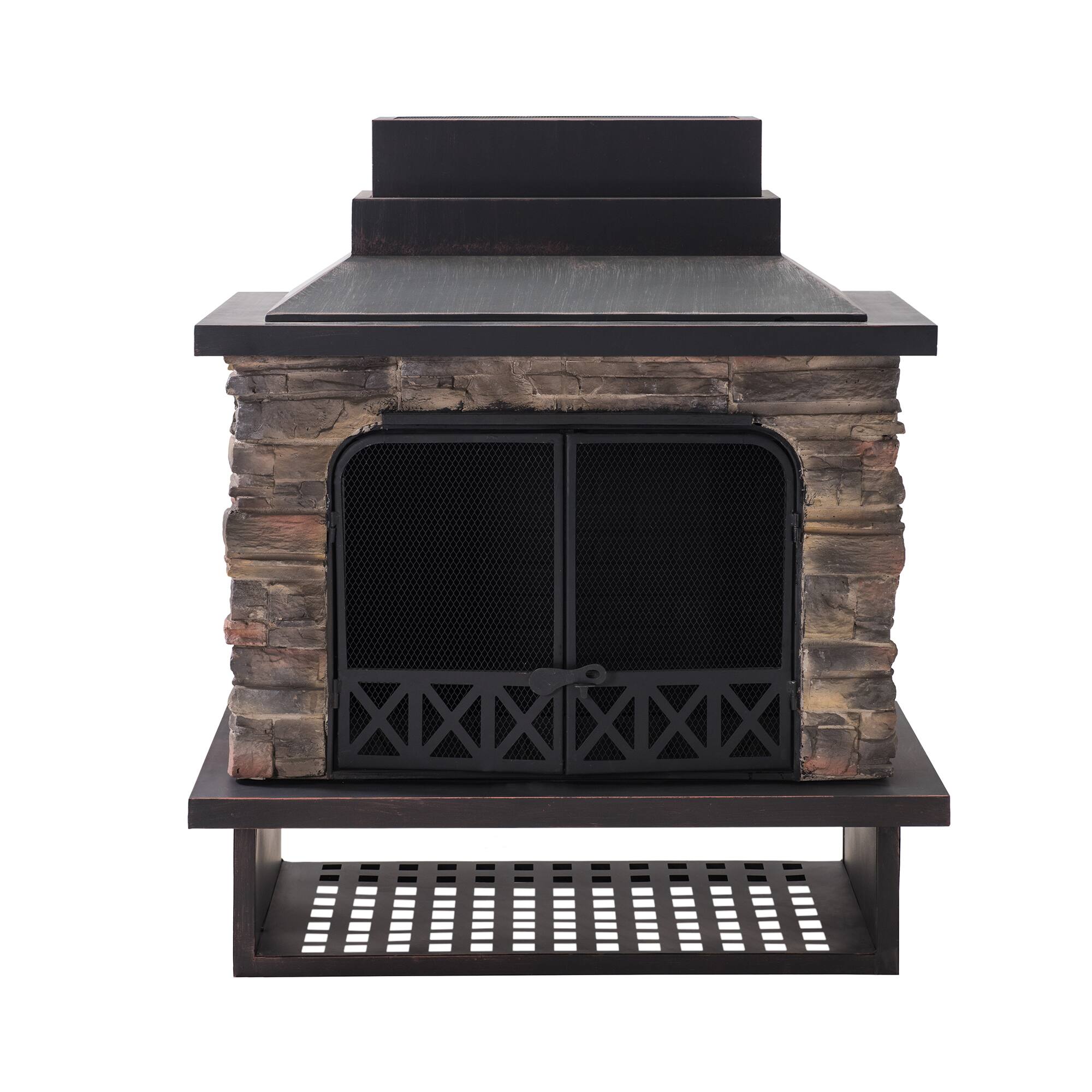 Front. SUNJOY - Sunjoy Farmington Wood Burning Fireplace - Black - Black.