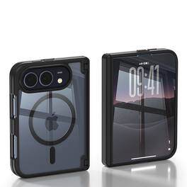 Dteck - Compatible with Magsafe Clear Case For iPhone Duo,Shockproof Hard PC+TPU Bumper Cover With Glass Front Cover+Hinge - Black