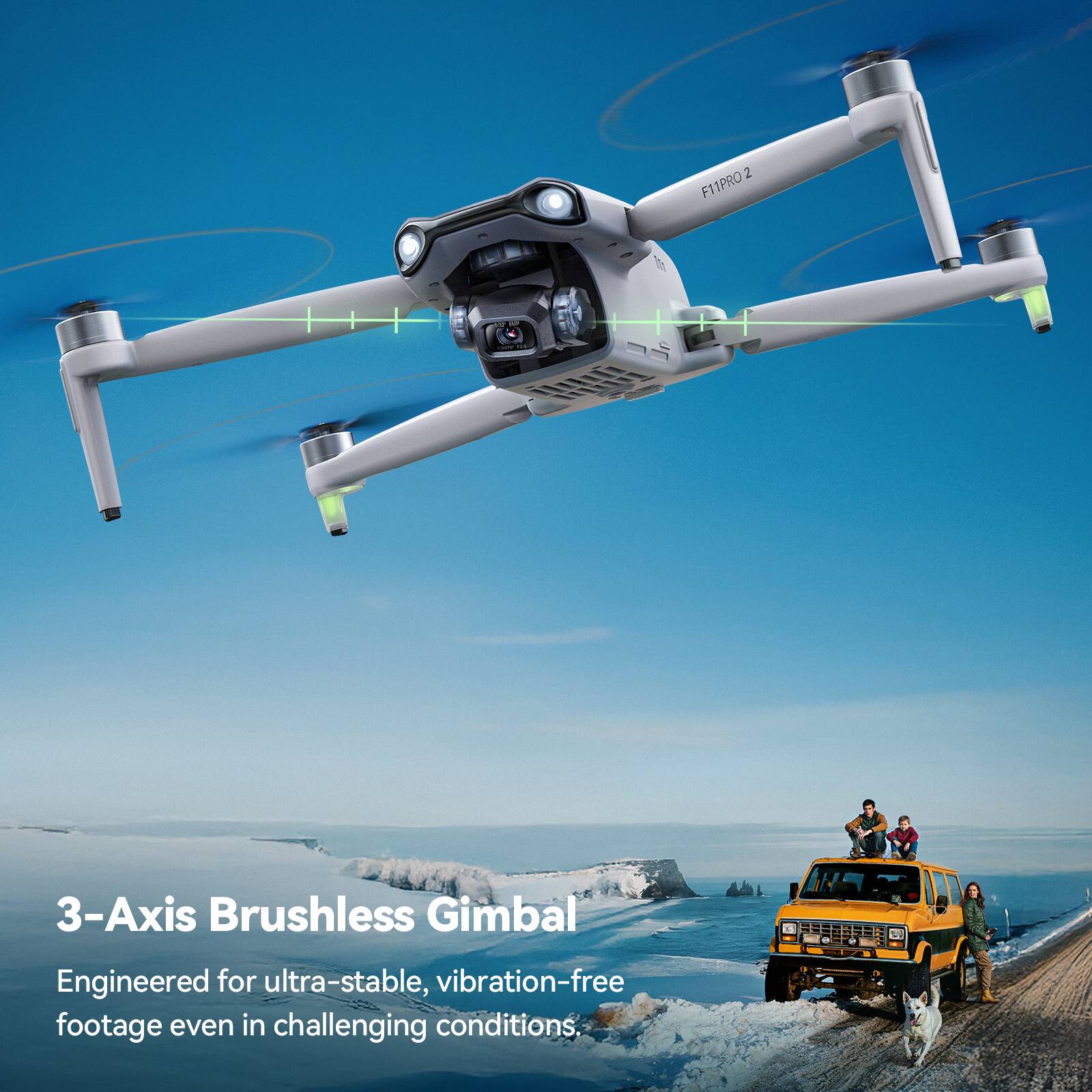 2 FI1PRO 3-Axis Brushless Gimbal Engineered for ultra-stable, vibration-free footage even in challenging conditions.