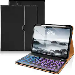DTTO - Detachable Backlit Keyboard Case for iPad 11th/10th Gen (2025/2022) - Leather Cover w/ Pencil Holder & Pocket - Black