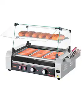 VEVOR - Hot Dog Roller, 18 Hot Dog 7 Rollers, Stainless Steel Sausage Grill Cooker, 1050W Commercial Hot Dog Machine - Silver