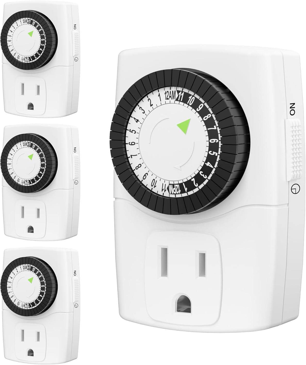 BN-LINK - Mini 24-Hour Mechanical Timer, 3-Prong, Indoor Outlet Timer, 4-Pack - White