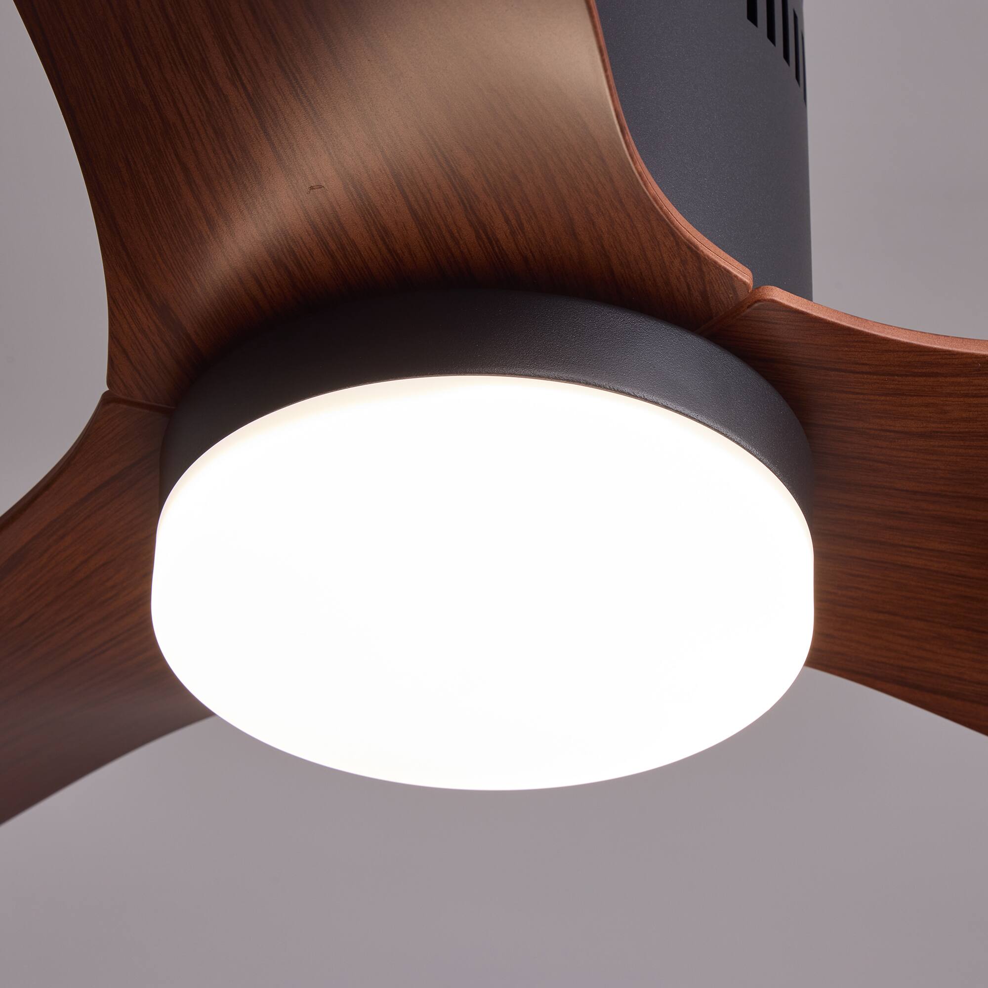 Alt View 9. Siljoy - 52 Inch Low Profile Flush Mount Ceiling Fan LED Light Black Walnut 3 Wood Blades Remote for Bedroom Living Room - Brown.