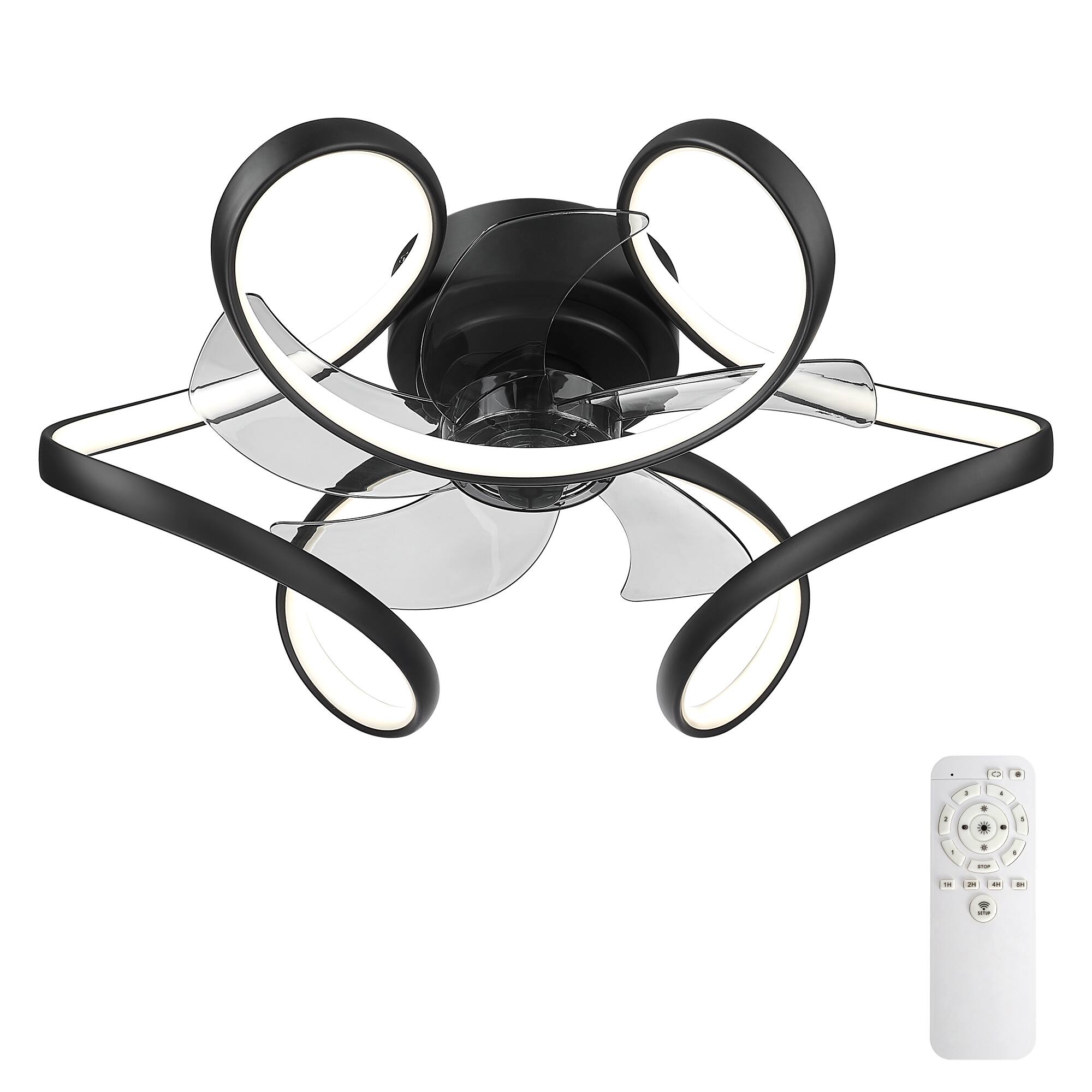 JAZAVA - 20-Inch Indoor Low Profile Reversible Ceiling Fan with LED Light, Quiet ABS Blades,dimmable brightness - Black