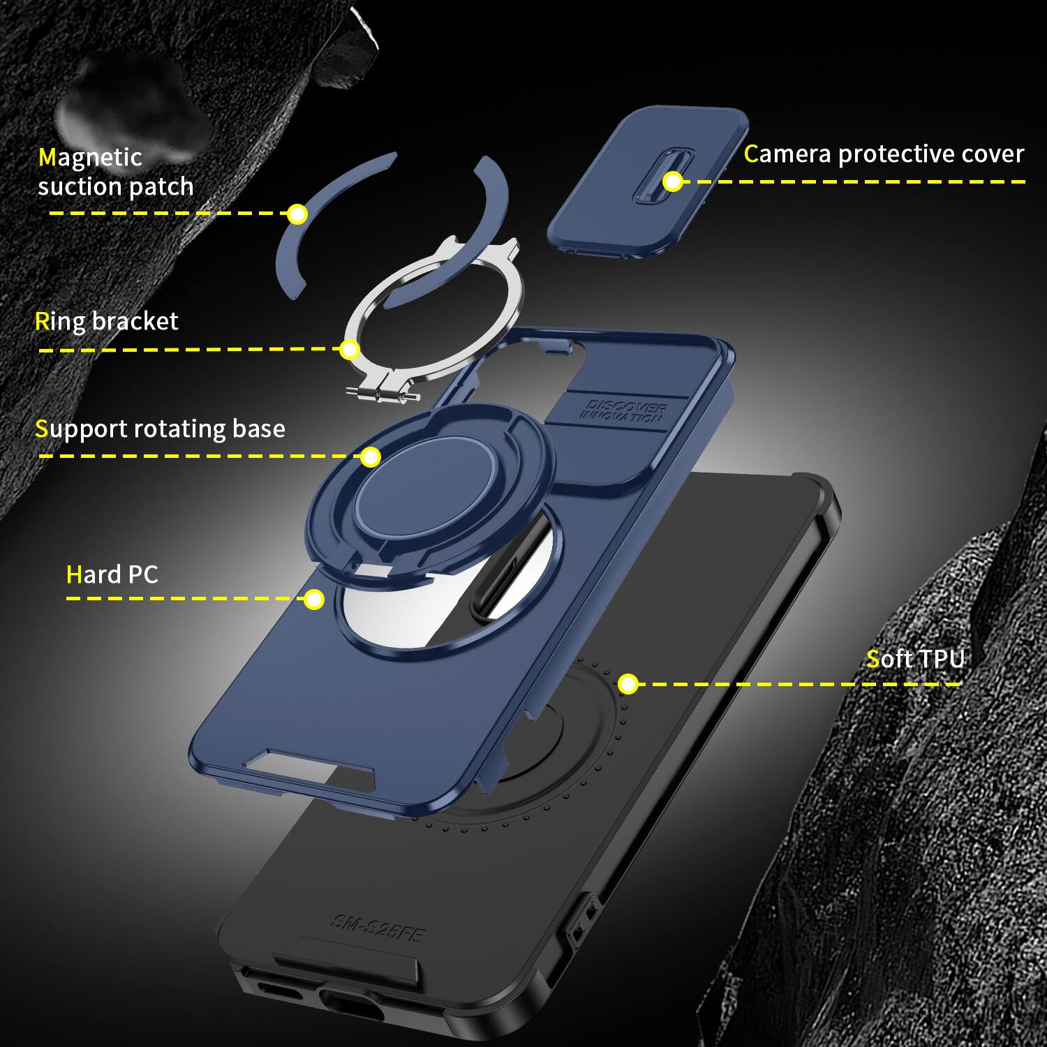 Magnetic suction patch  
Camera protective cover  
Ring bracket  
Support rotating base  
Hard PC  
Soft TPU  
DISCOVER INNOVATION  
SM-S25FE