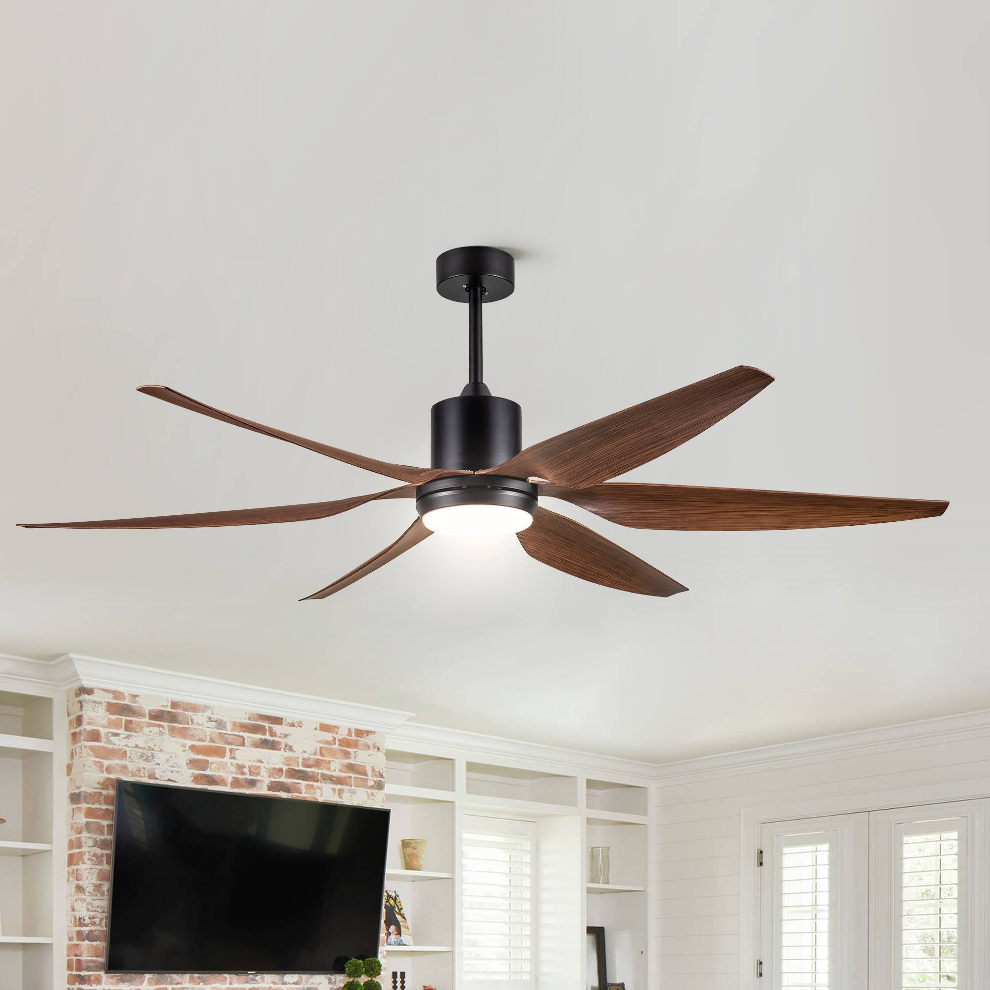 Alt View 6. Sofucor - 66 Inch Smart Ceiling Fan with Light Works with Alexa App Remote High CFM Quiet DC Motor for Patio Living Room Bedroom - Black.