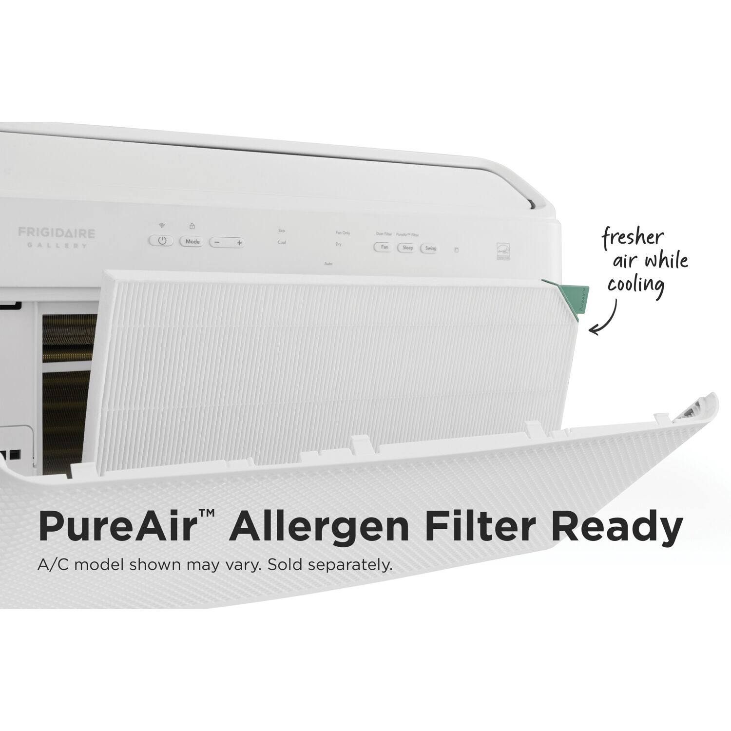 Frigidaire Gallery Mode - Fresh air while cooling. PureAir Allergen Filter Ready A/C model shown may vary. Sold separately.