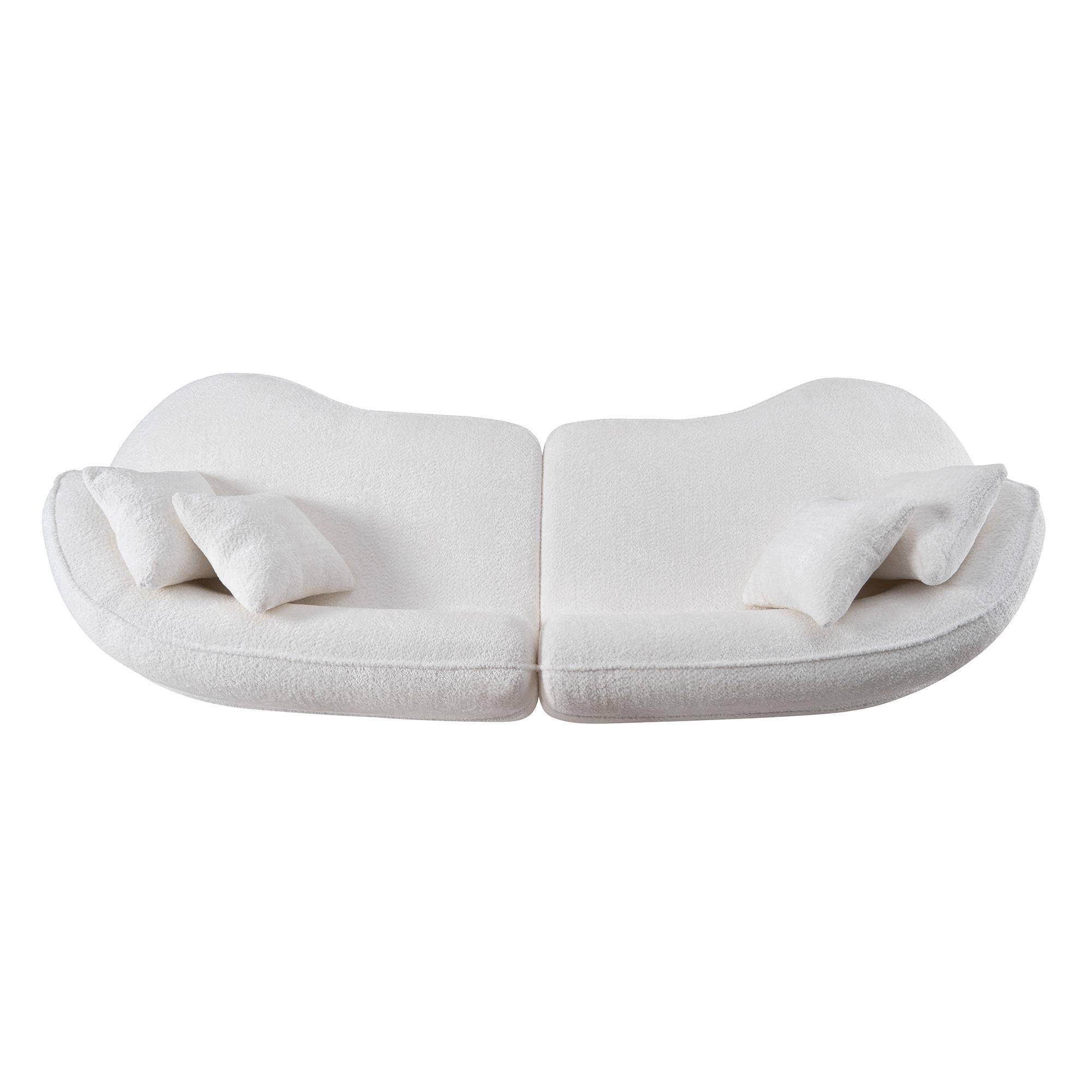 Alt View 4. Boyel Living - 114-Inch Curved Corduroy L-Shaped Cloud Sectional Sofa - White.