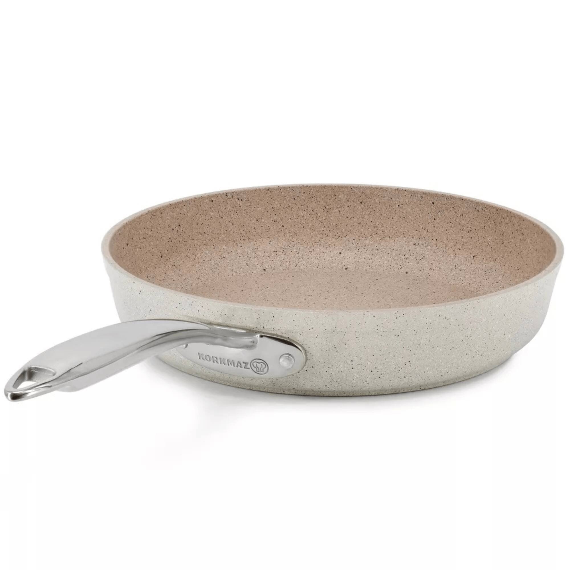 Alt View 1. Korkmaz - Granita 9.5-Inch Non-Stick Aluminum Fry Pan and Tava - Beige.