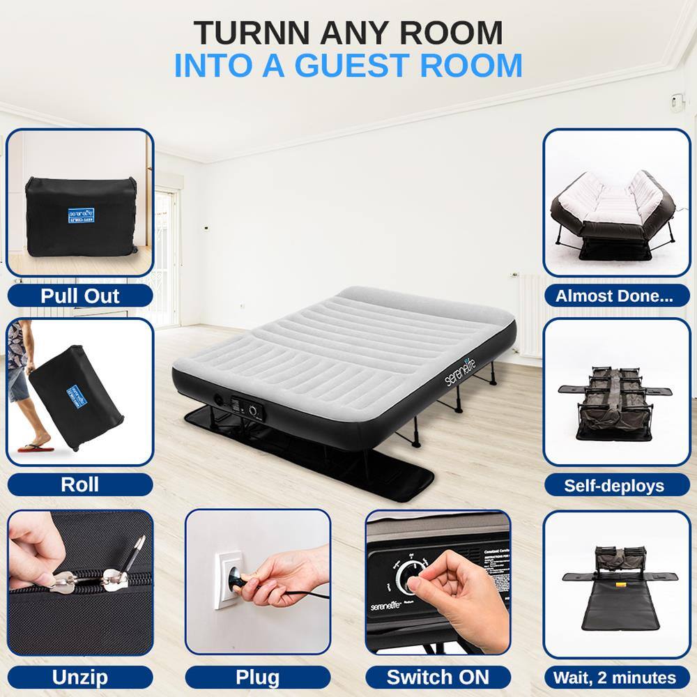 TURN ANY ROOM INTO A GUEST ROOM

- Pull Out
- Roll
- Unzip
- Plug
- Switch ON
- Wait, 2 minutes
- Self-deploys
- Almost Done...