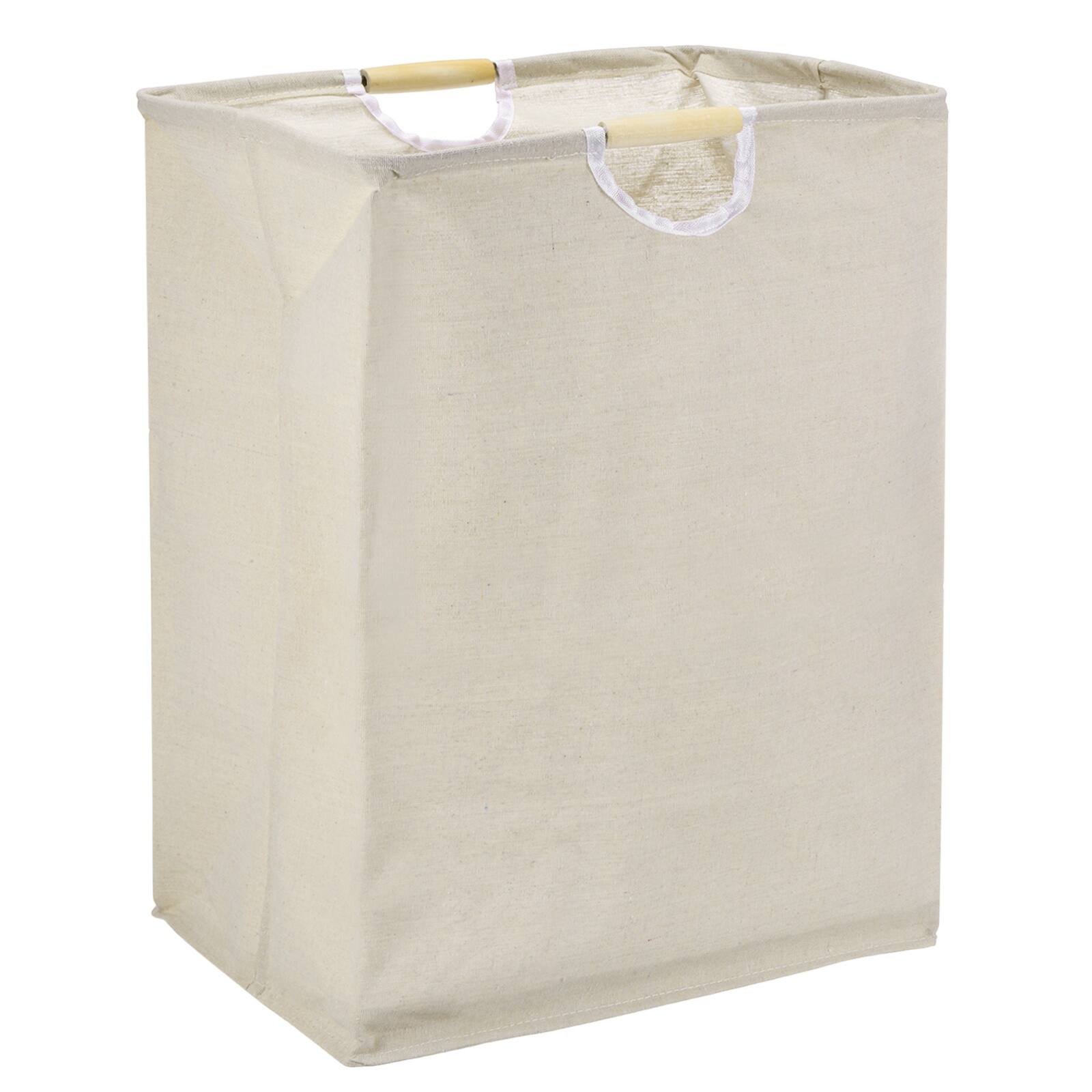 Front. Unique Bargains - Large Laundry Basket, Foldable Hamper with Wooden Handles, Tall Storage for Comforter, Clothing, Blanket, Pillows - Beige.