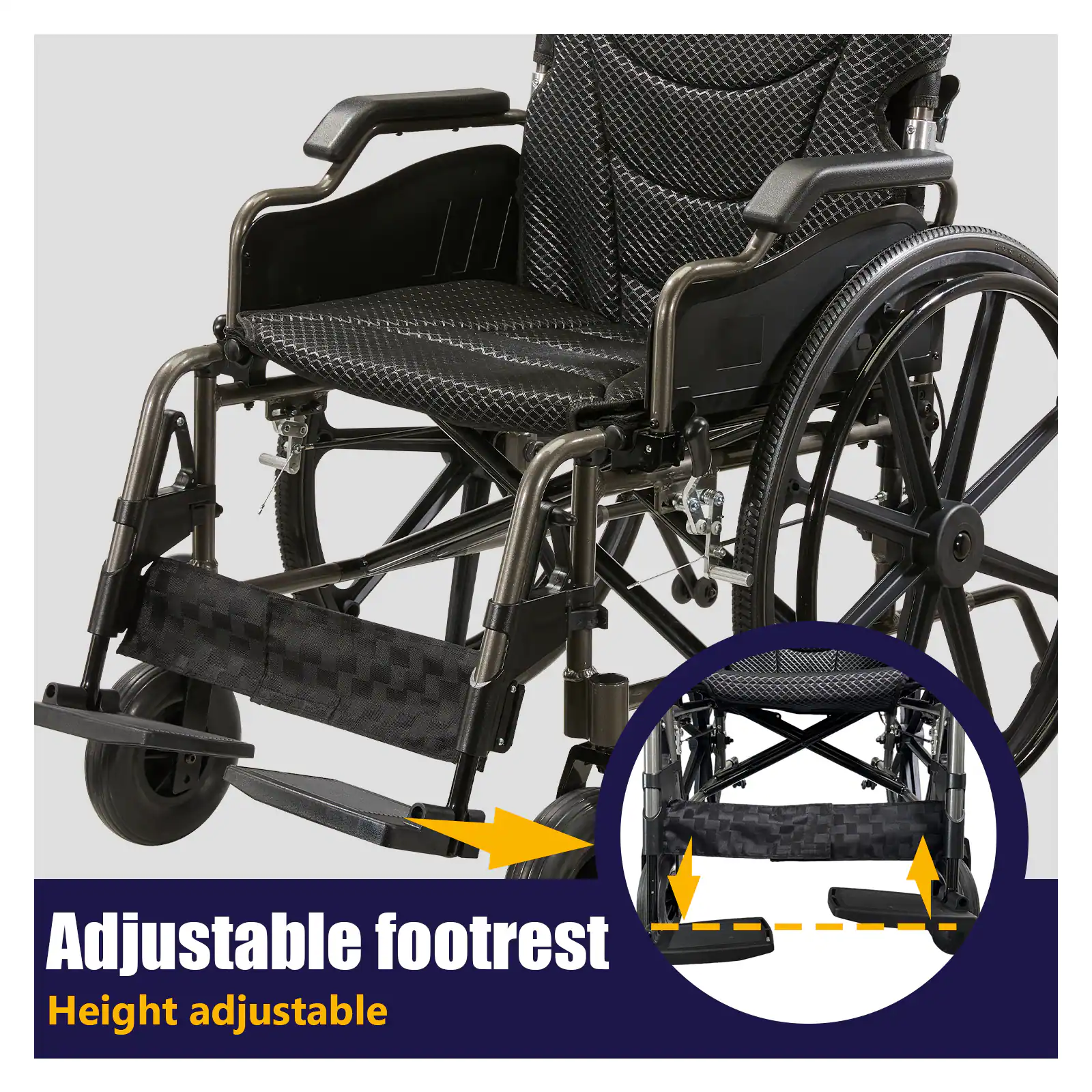 Adjustable footrest  
Height adjustable