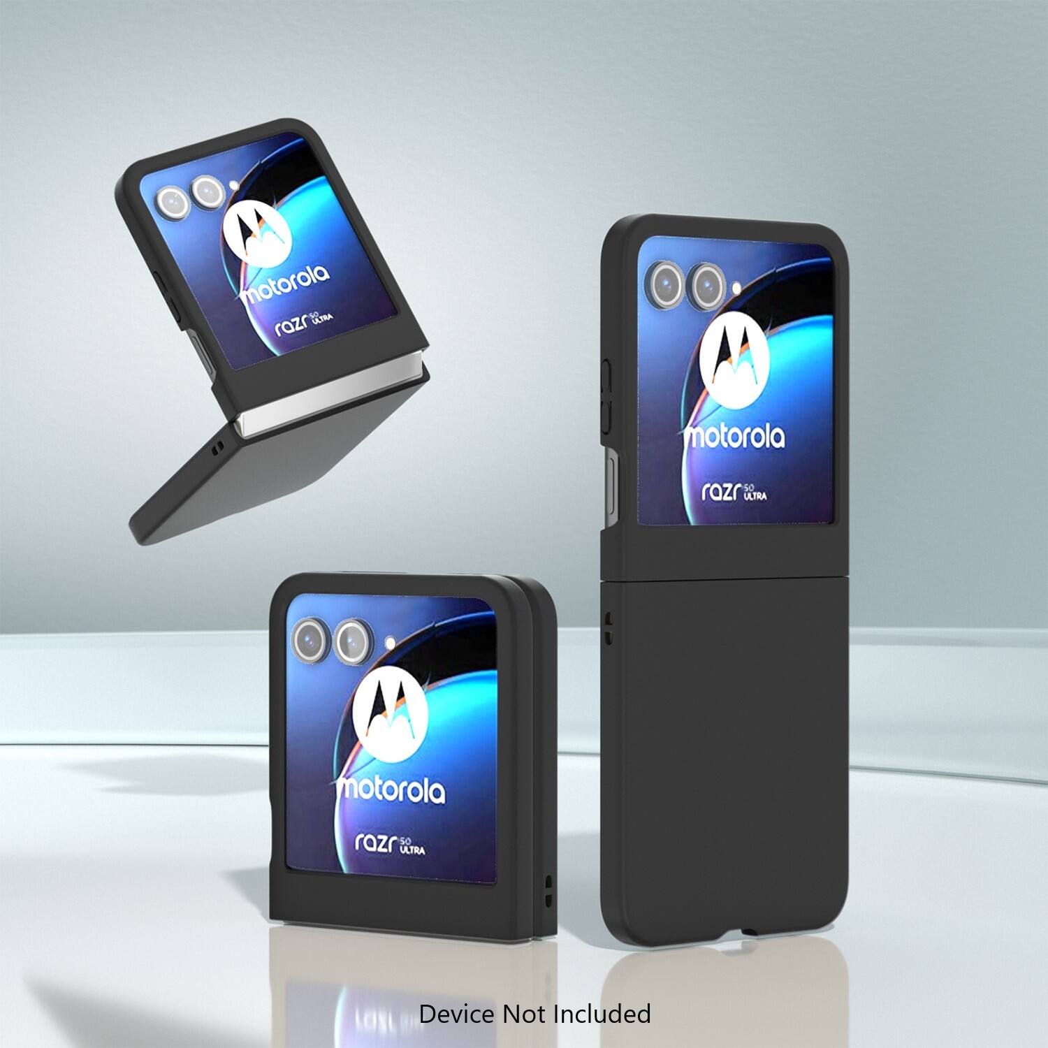 Motorola DF DELTRA razr is a device that is not included in the image. The image showcases a Motorola razr phone with a blue screen and a black case. The phone is displayed in various positions, including a side view and a front view. The Motorola logo is also visible on the phone.