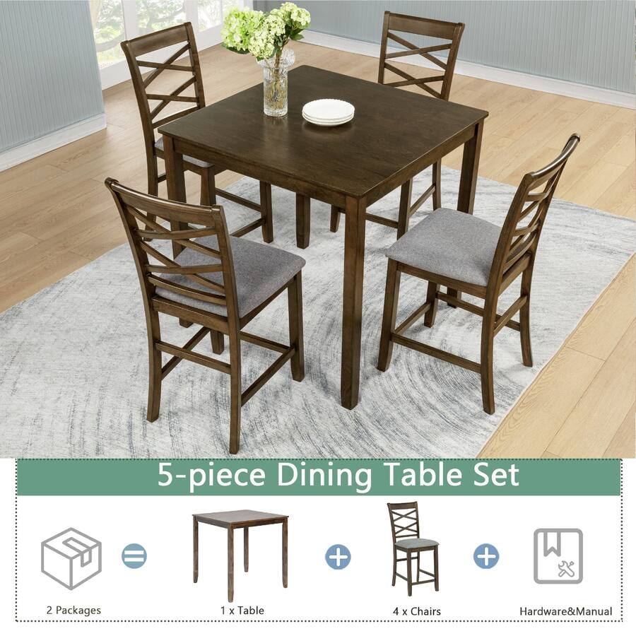 Format Table Stting Loheer 5 Piece Counter Height Dining Table Set for 4, Square Table with ...