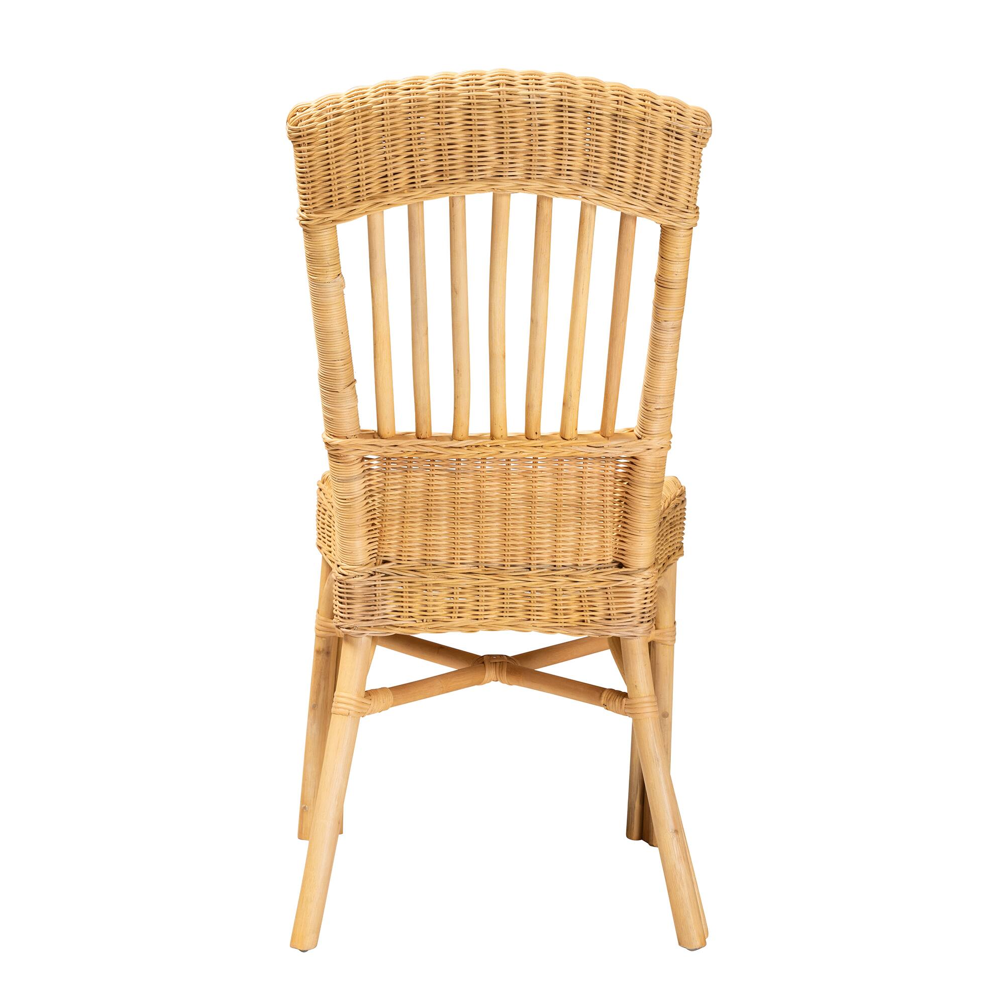 Back. bali & pari - Barito Modern Bohemian Rattan Dining Chair - Natural Brown.