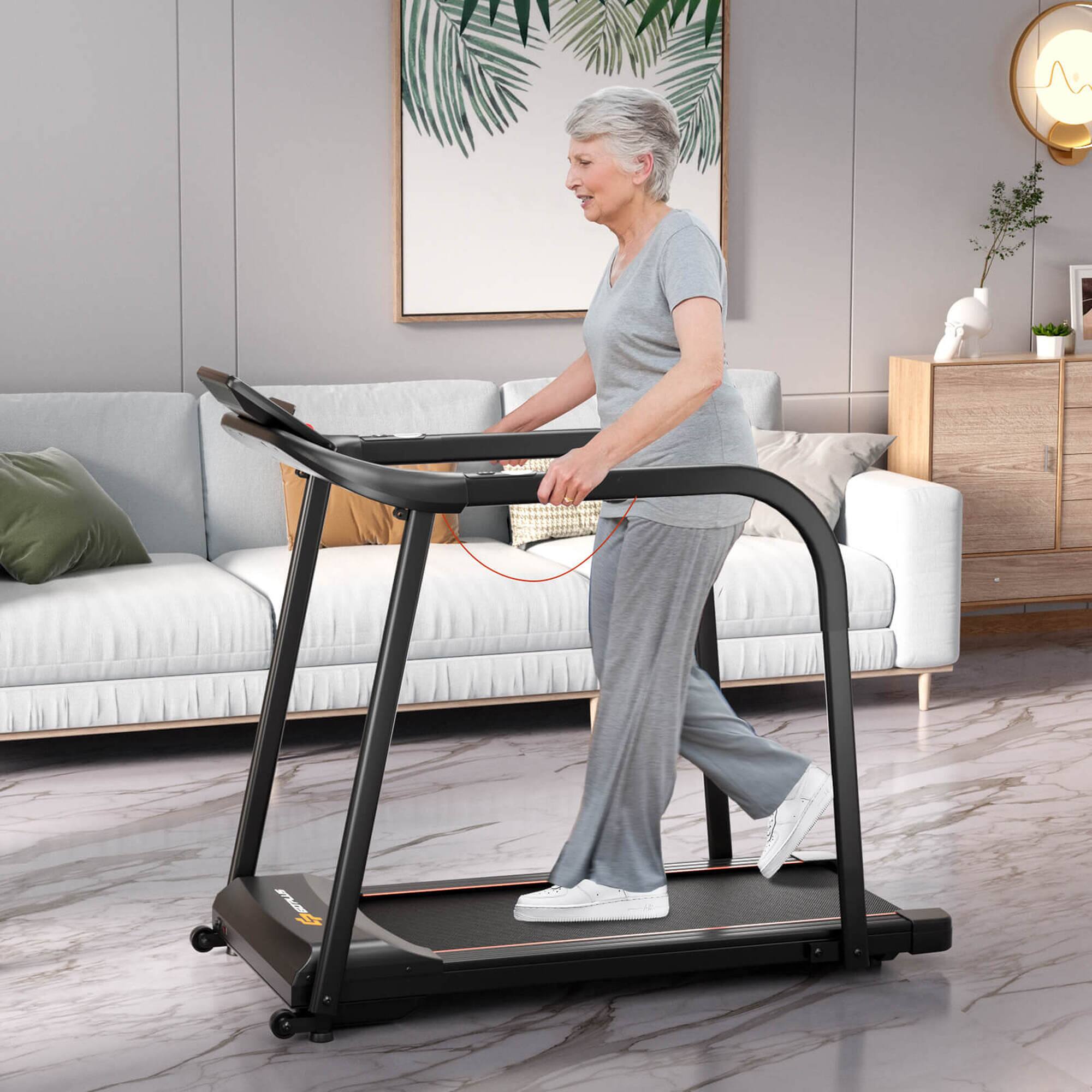 Alt View 1. Costway - Costway 2.5 HP Walking Treadmill with  Long Handrails for Seniors Pulse Sensors LED Display - Black.