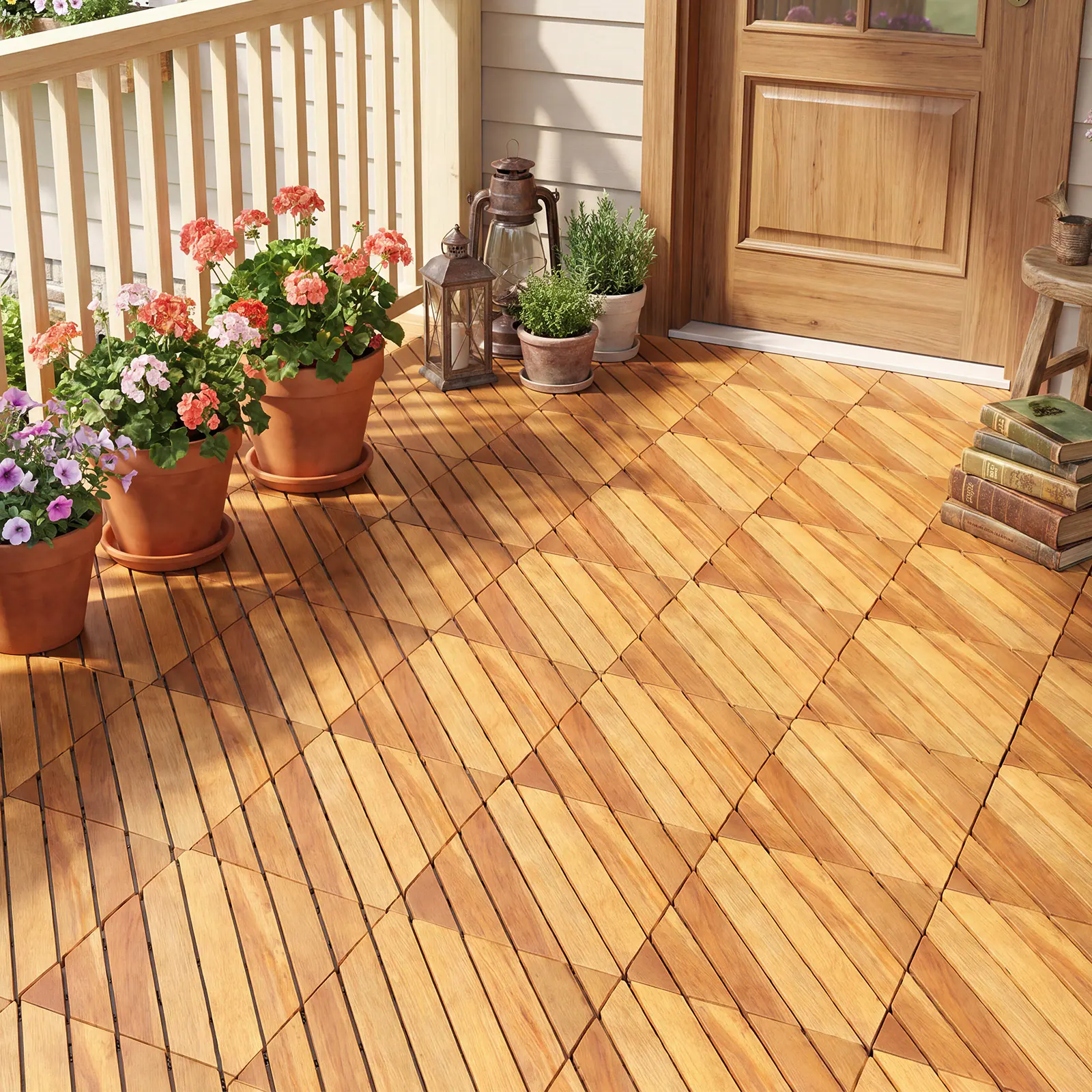 Alt View 3. Costway - Costway 12" x 12" Acacia Wood Interlocking Deck Tiles,48 PCS Waterproof Flooring Tiles - Natural.
