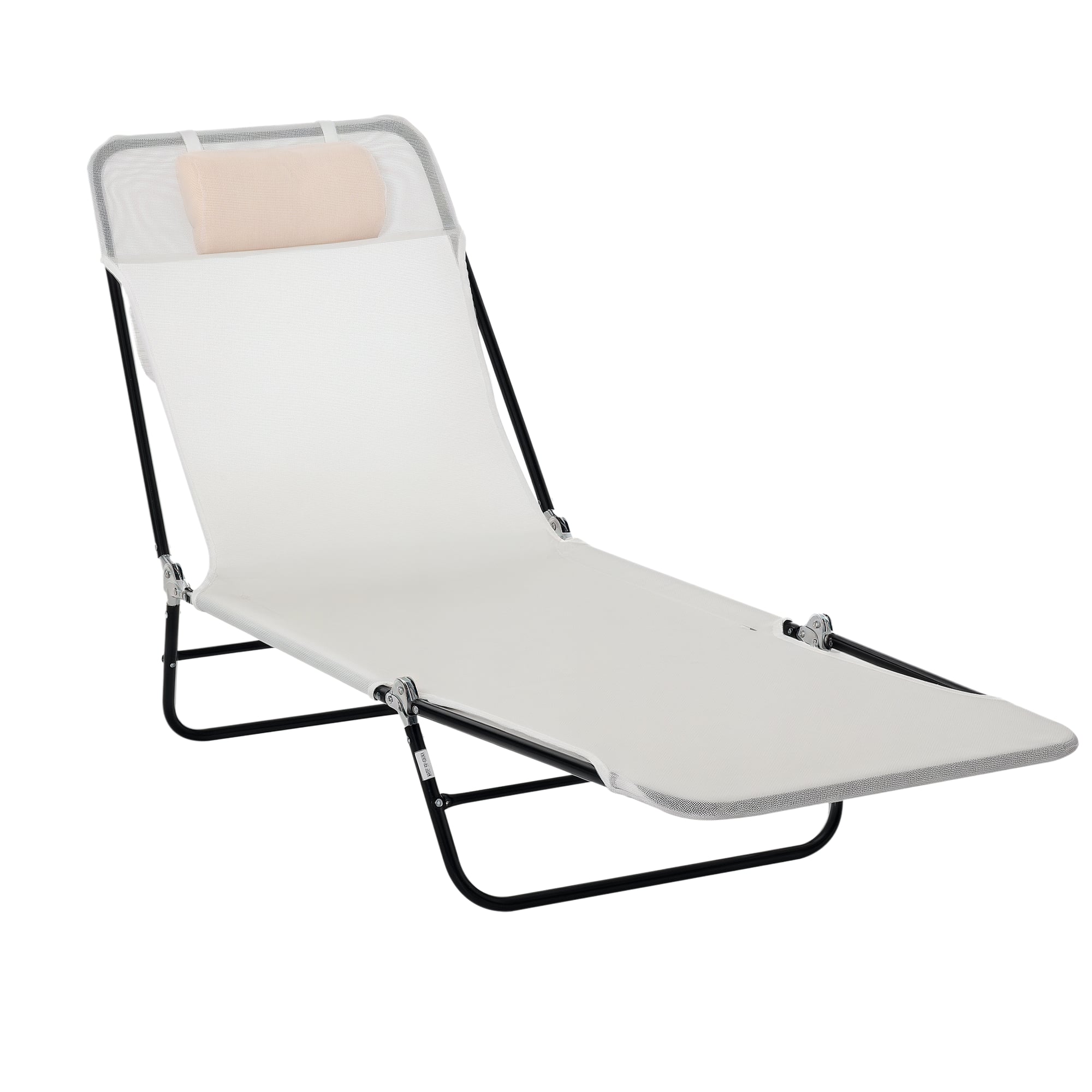 Front. Outsunny - Folding Chaise Lounge Chair, Pool Sun Tanning Chair, Outdoor Lounge Chair with Reclining Back, Breathable Mesh Seat - Cream White.