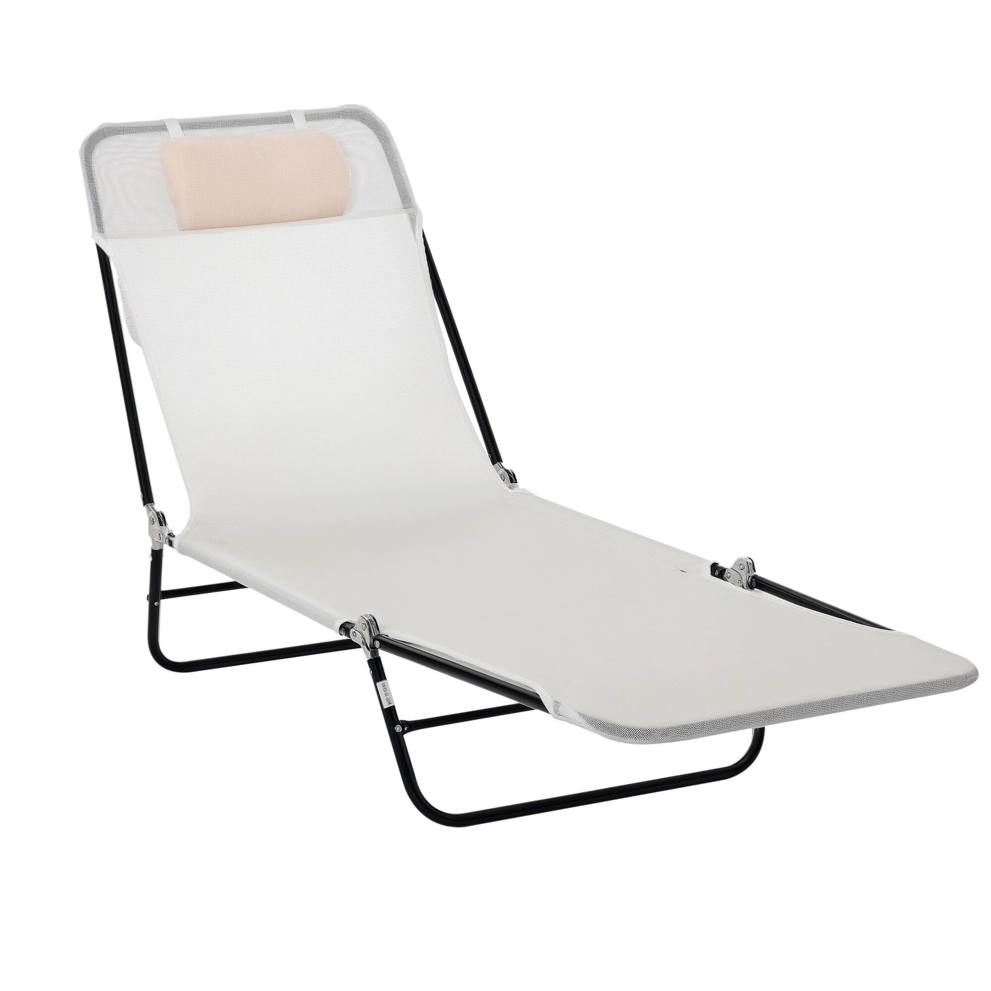 Outsunny - Folding Chaise Lounge Chair, Pool Sun Tanning Chair, Outdoor Lounge Chair with Reclining Back, Breathable Mesh Seat - Cream White