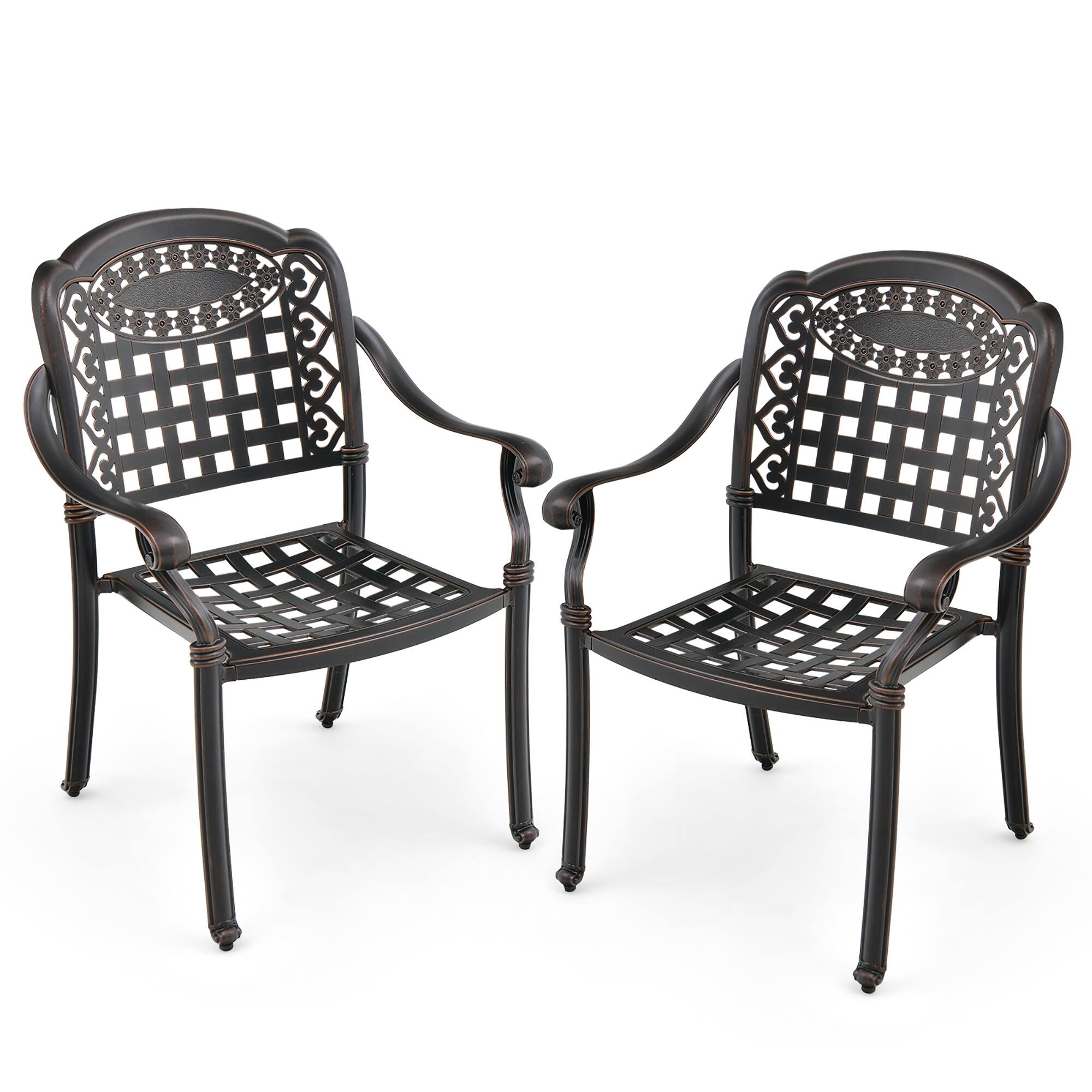 Alt View 1. Gymax - Gymax 2 Pieces Cast aluminum patio chair bistro dining chair outdoor cast aluminum chair - Bronze.
