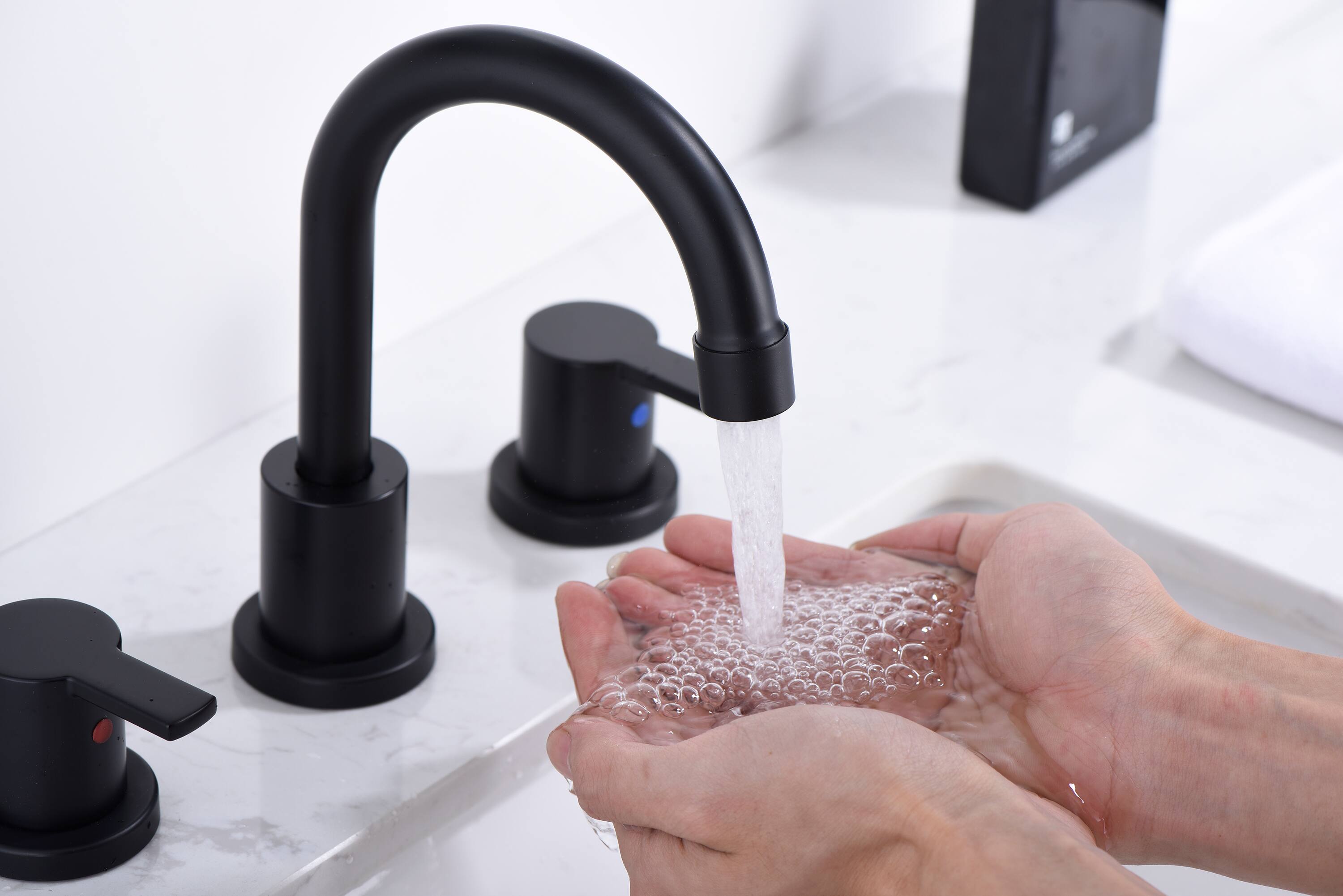 Alt View 1. Bothwa Home - Bothwa Home Bathroom Faucet For bathroom Sink  With Two Handles And Supply Lines BC042-MB-K09 - Matt black.