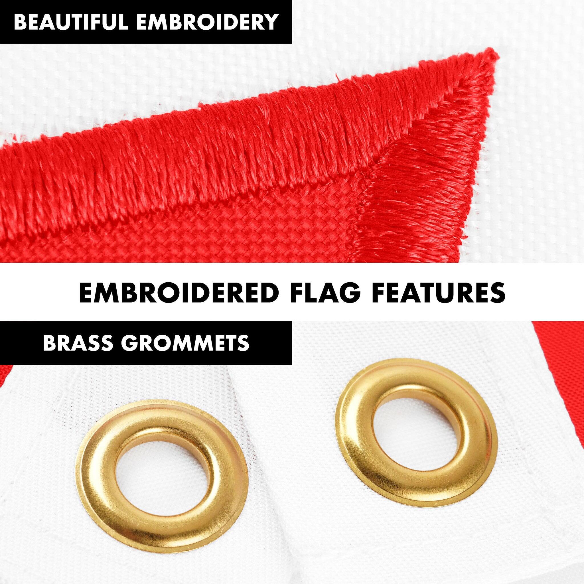 BEAUTIFUL EMBROIDERY

EMBROIDERED FLAG FEATURES

BRASS GROMMETS