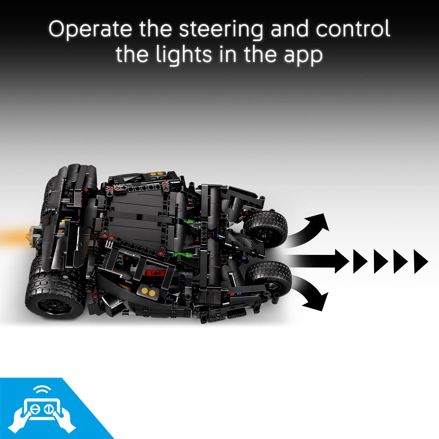 Operate the steering and control the lights in the app