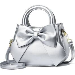 Fabibe - Small Handbags for Women with Top Carry Handle and Cute Bow Knot,Leather Purses and Over-Shoulder Strap - Silver