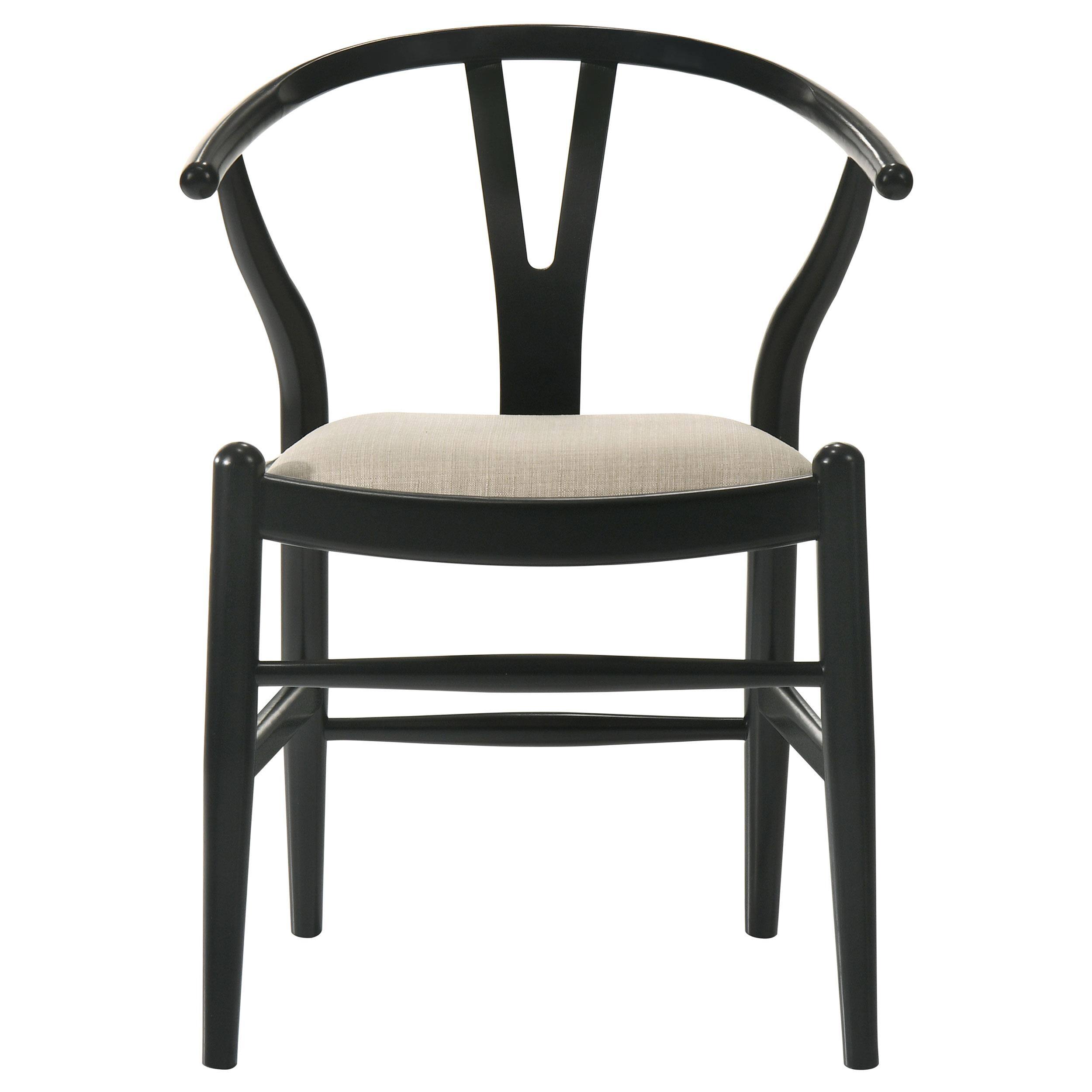 Alt View 1. Manhattan Lane - Ellie Wishbone Dining Chair Set of 2, Beige Fabric, Black Hardwood - Black, Beige.