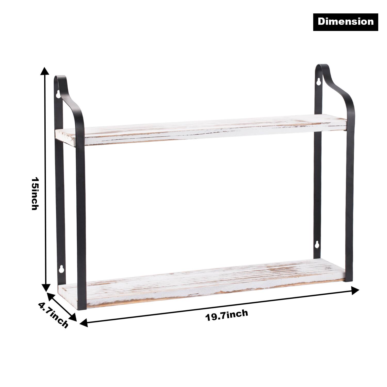 Oumilen 2 Tier Wall Mounted Floating Shelves – Wood with Black Metal ...